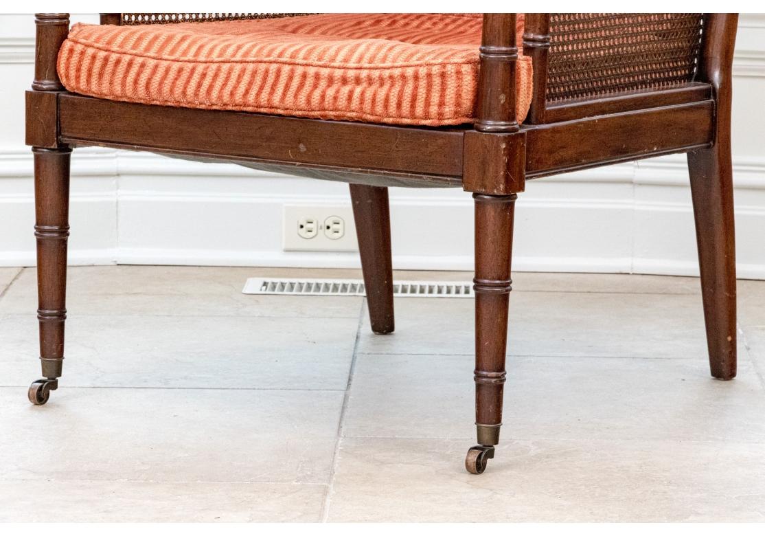 20th Century Regency Style Faux Bamboo And Cane Upholstered Lounge Chair