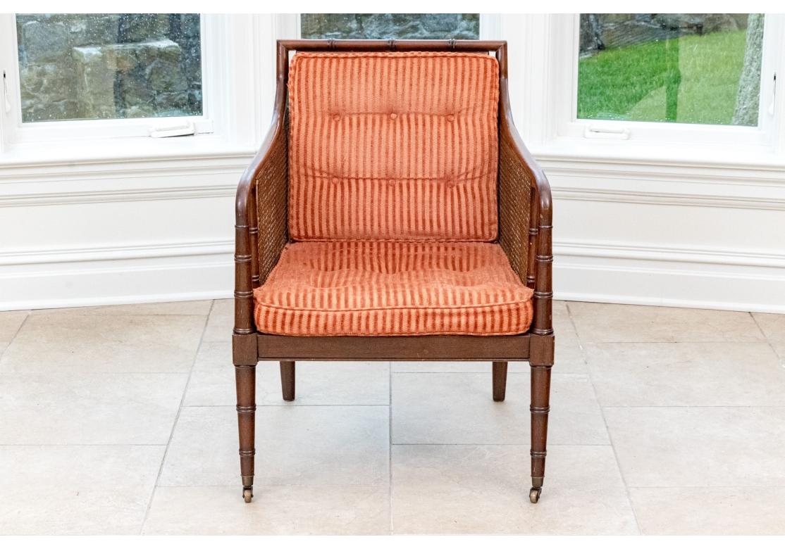 Regency Style Faux Bamboo And Cane Upholstered Lounge Chair 1