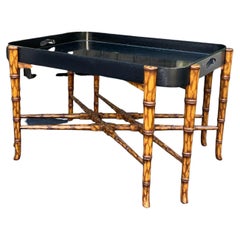 Retro Dessin Fournir Regency Style Faux Bamboo & Black Lacquer Coffee Table