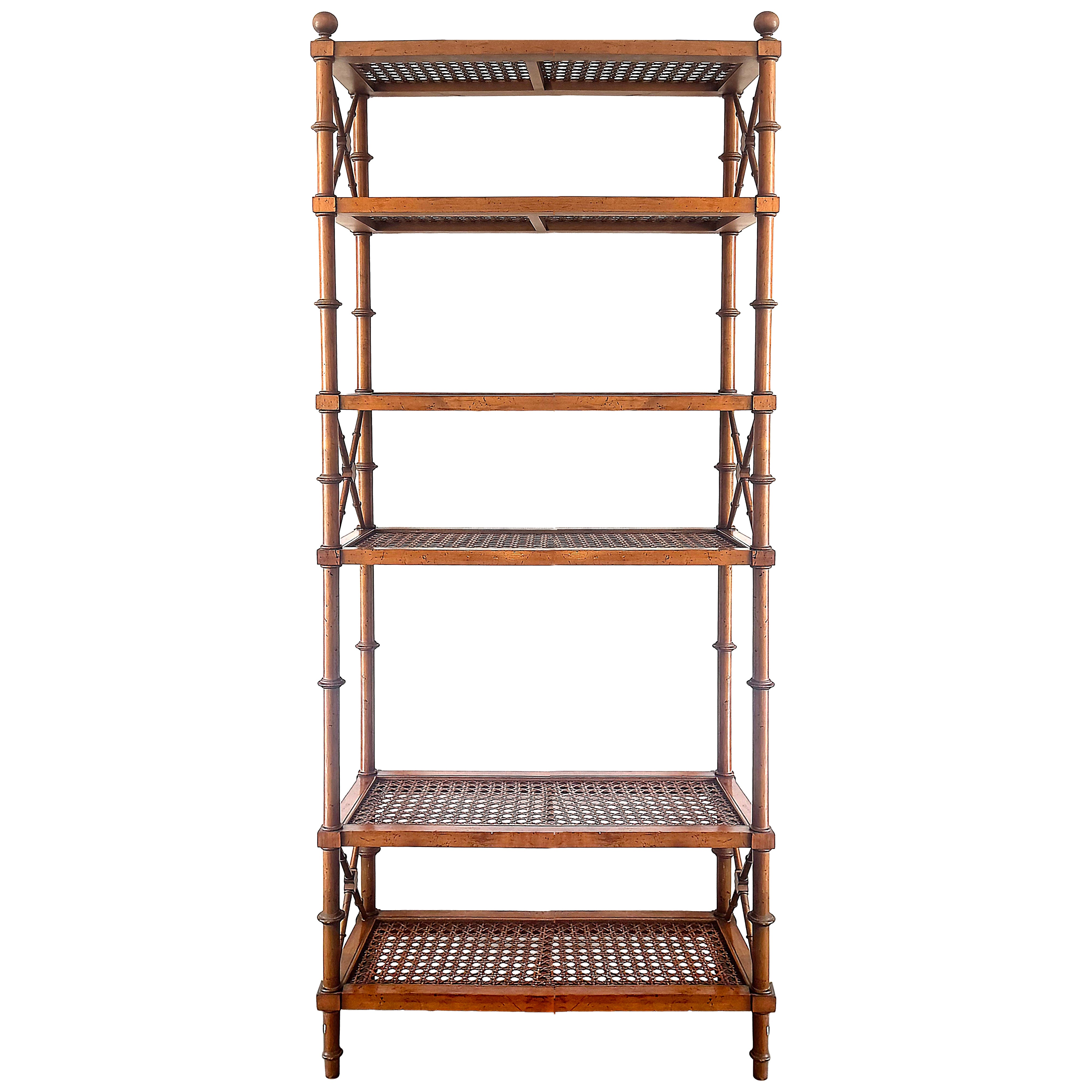 Regency Style Faux Bamboo, Cane Étagère Display Shelves