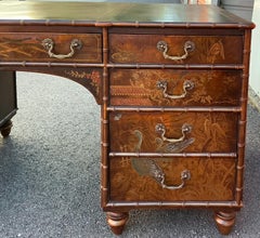Regency Style Faux Bamboo Chinoiserie Leather Topped Desk Att. Baker Furniture