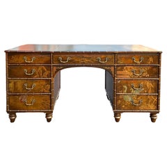 Regency Style Faux Bamboo Chinoiserie Leather Topped Desk Att. Baker Furniture