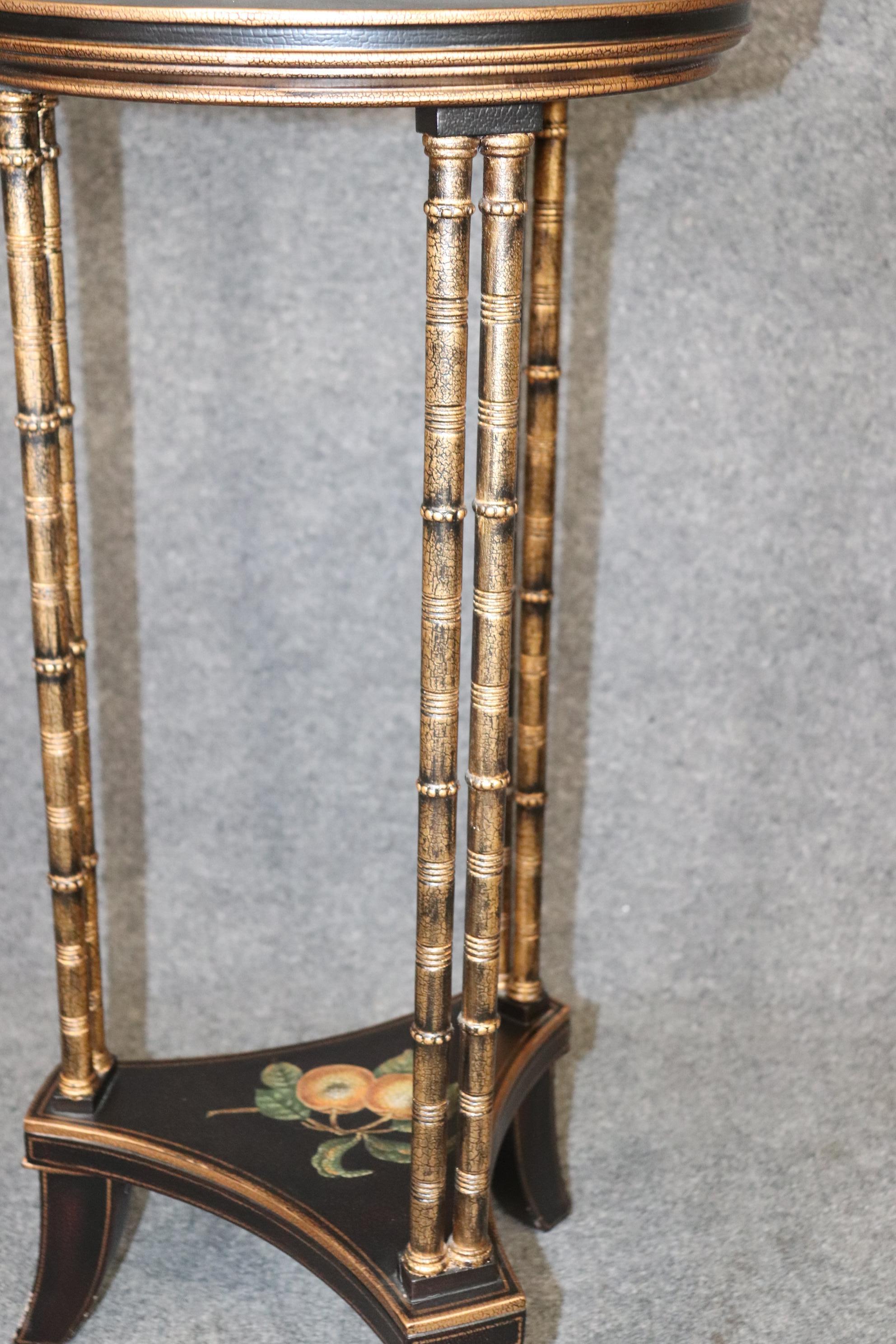 Carved Regency Style Faux Bamboo Ebonized and Gilt Side Table by Drexel Heritage