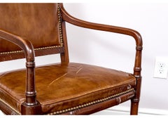 Regency Style Faux Bamboo Mahogany And Leather Upholstered Armchair