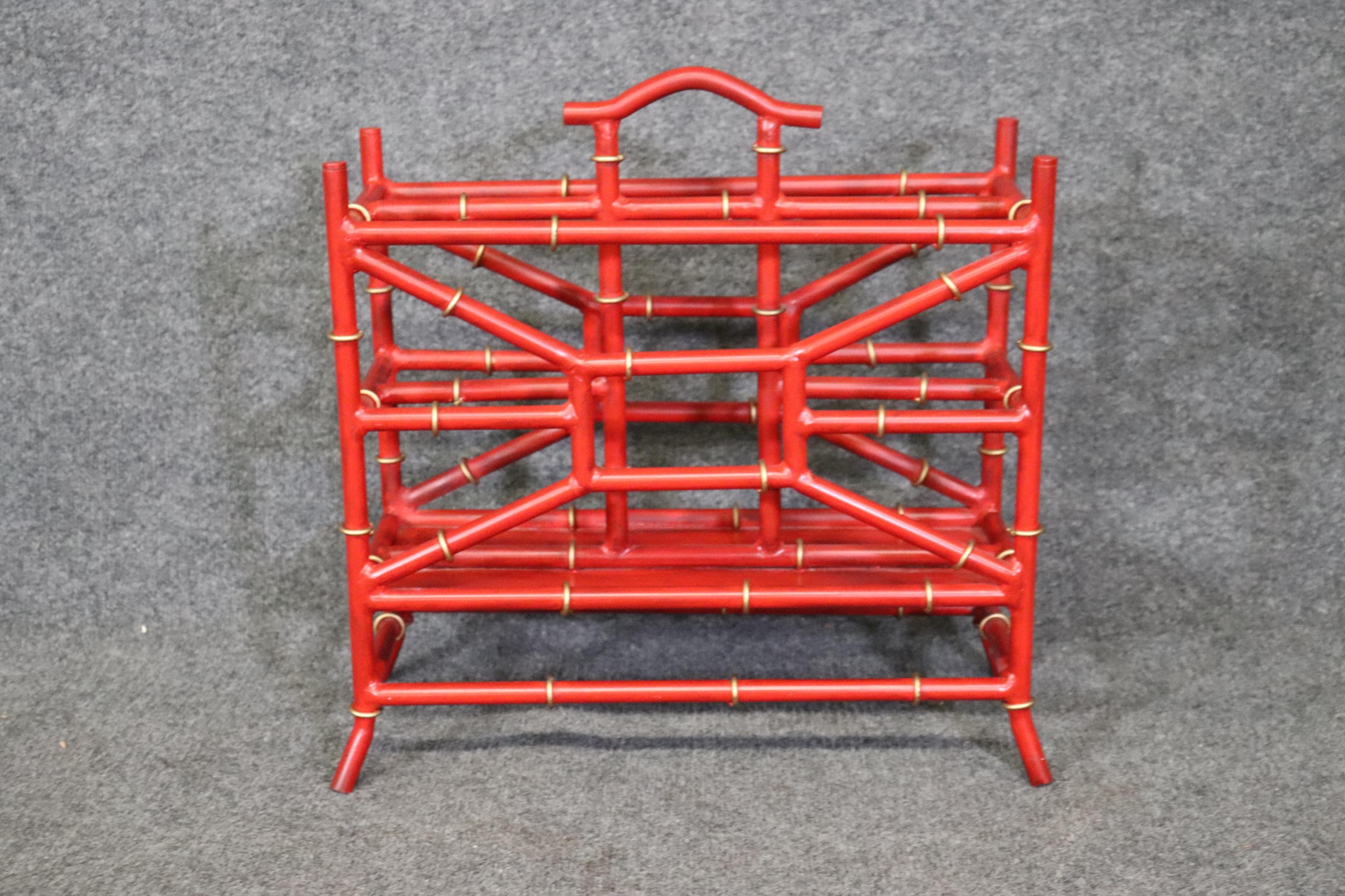 Unknown Regency Style Faux Bamboo Metal Magazine Rack In The Manner of Maison Bagues For Sale