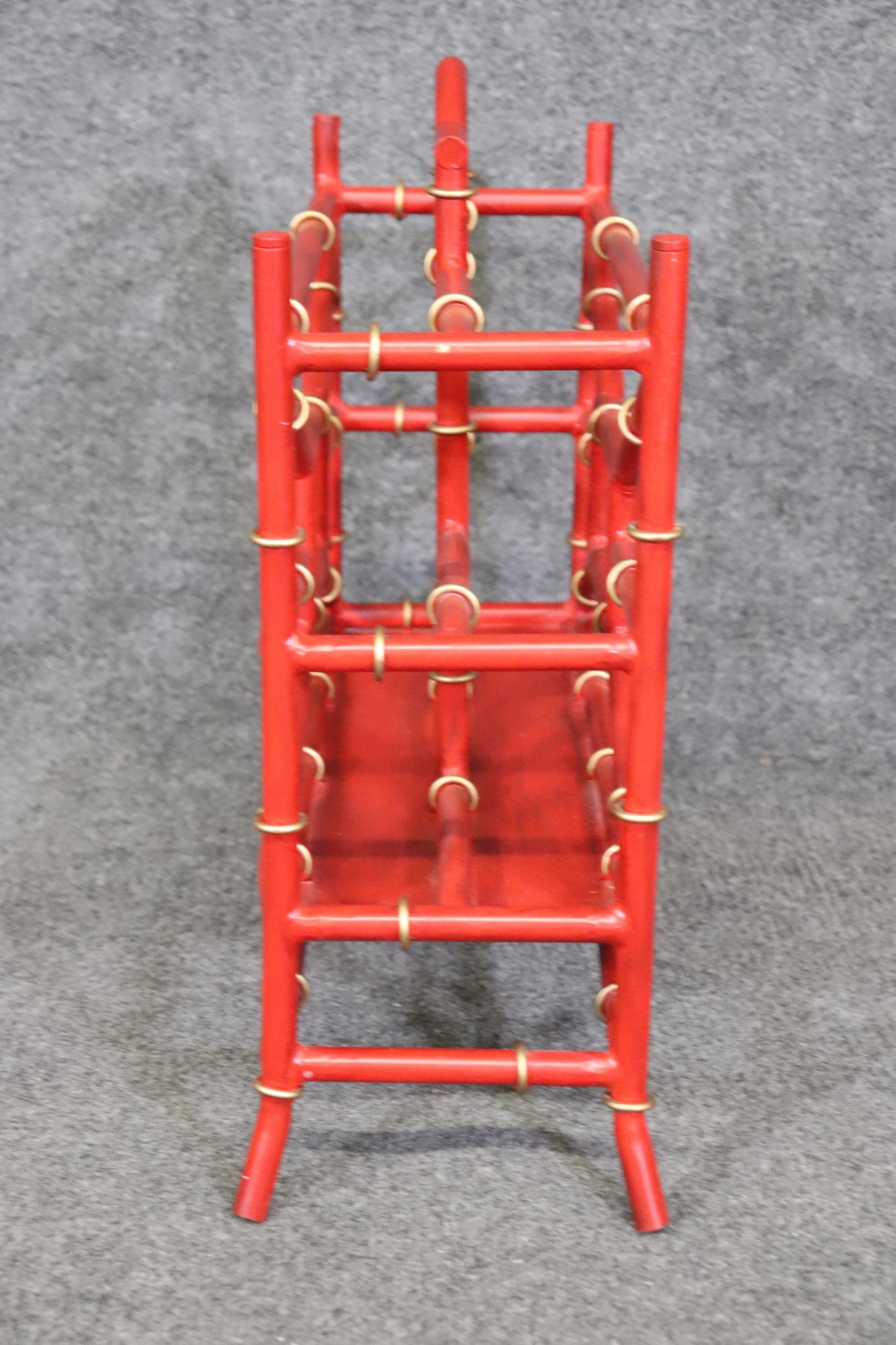 Metalwork Regency Style Faux Bamboo Metal Magazine Rack In The Manner of Maison Bagues For Sale