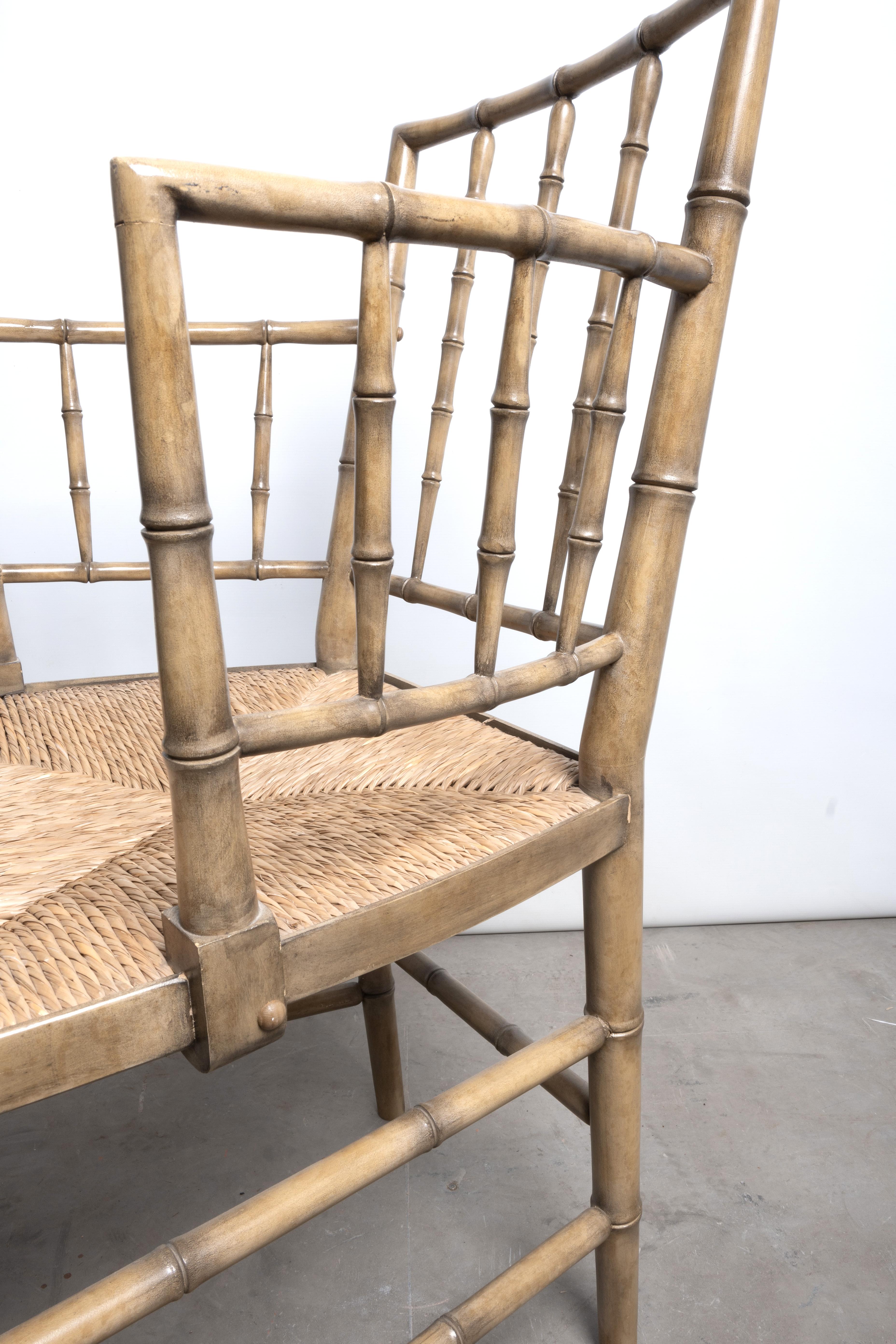 Regency Style Faux Bamboo Rush Seat Elbow Chair Desk Chair For Sale 5