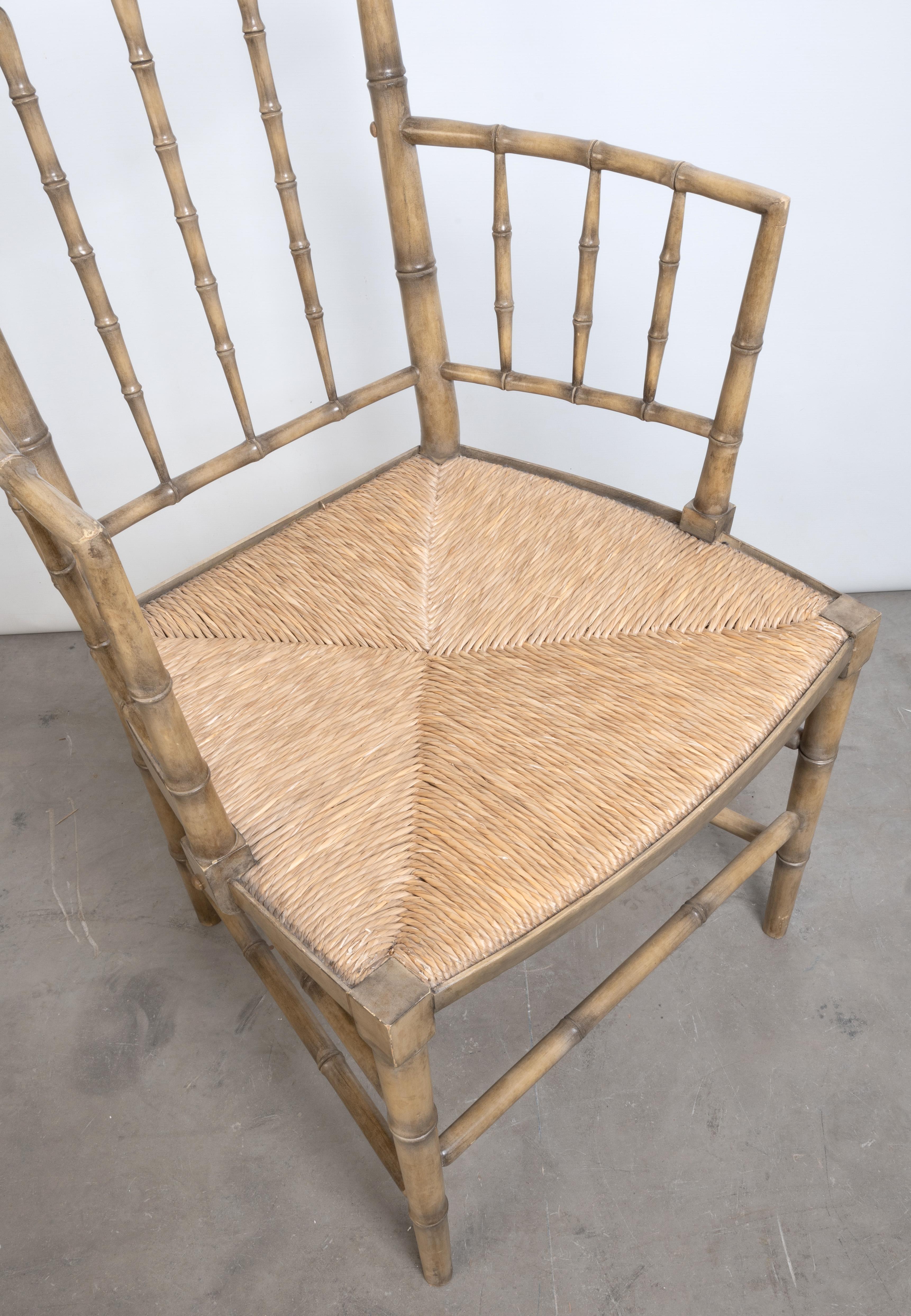 Regency Style Faux Bamboo Rush Seat Elbow Chair Desk Chair For Sale 1