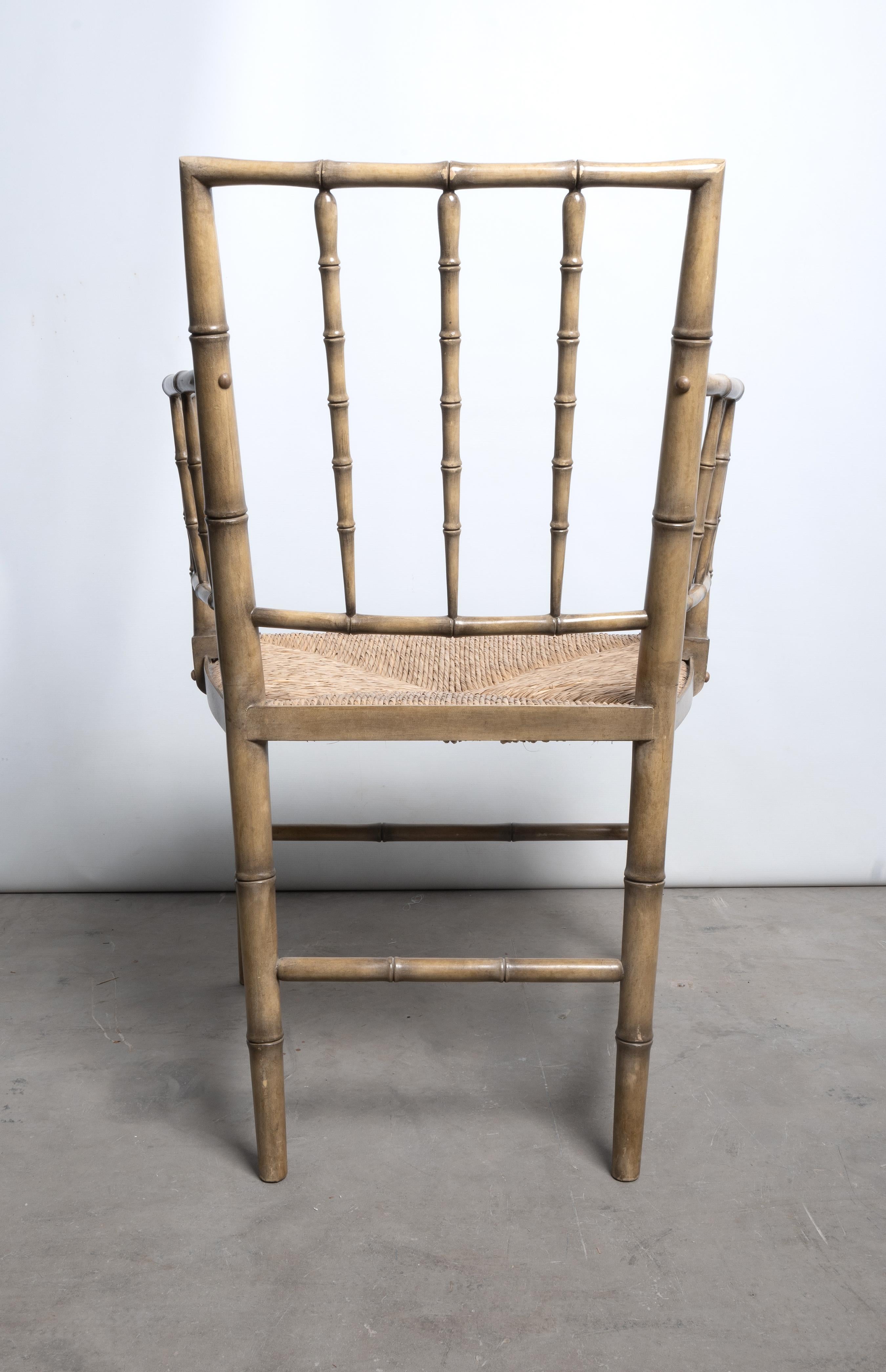 Regency Style Faux Bamboo Rush Seat Elbow Chair Desk Chair For Sale 2