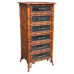 Regency Style Faux Bamboo & Tooled Leather Lingerie Chest Att. Maitland-Smith