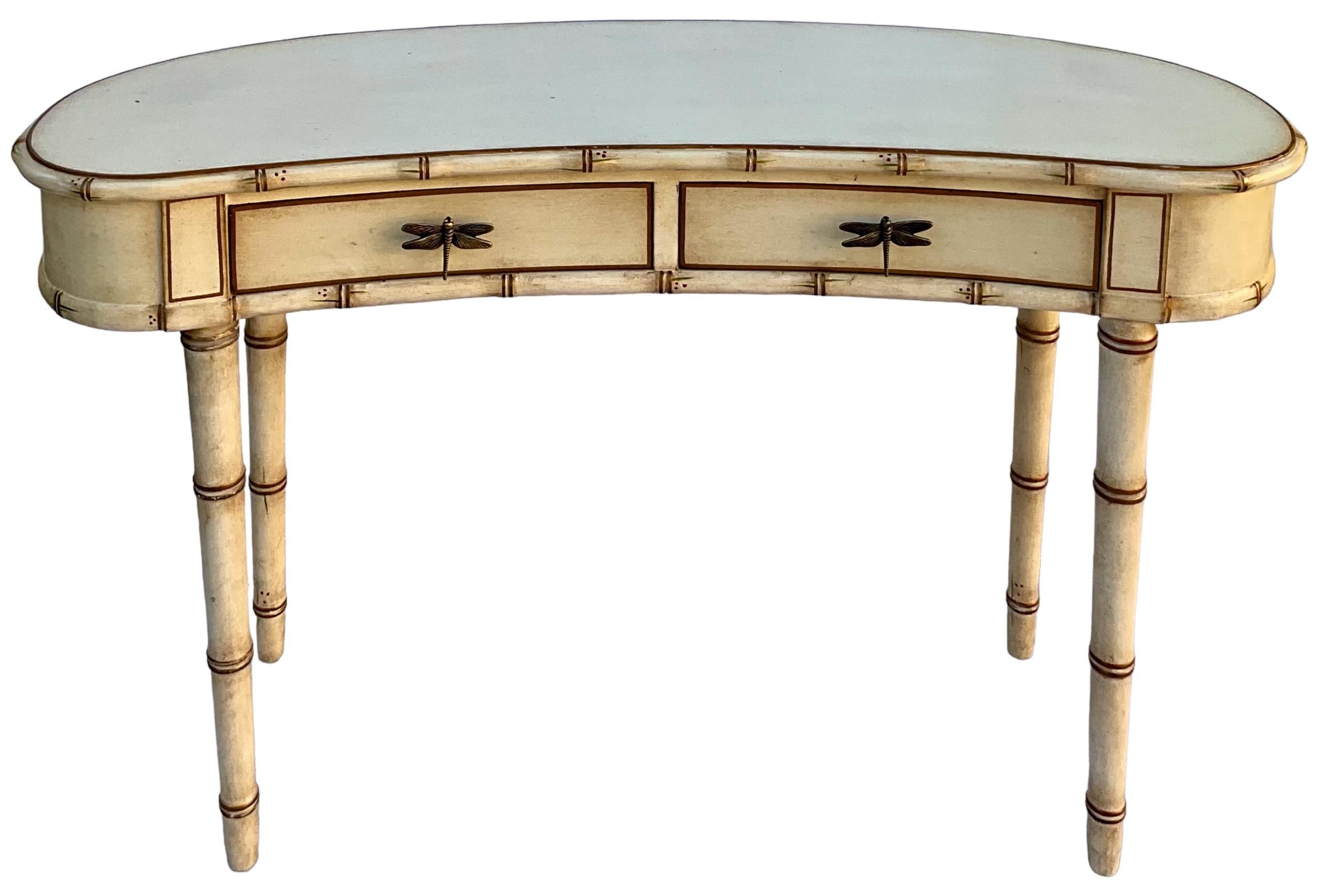 Wood Regency Style Faux Bamboo Writing Deak / Console Table By Chelsea House   For Sale