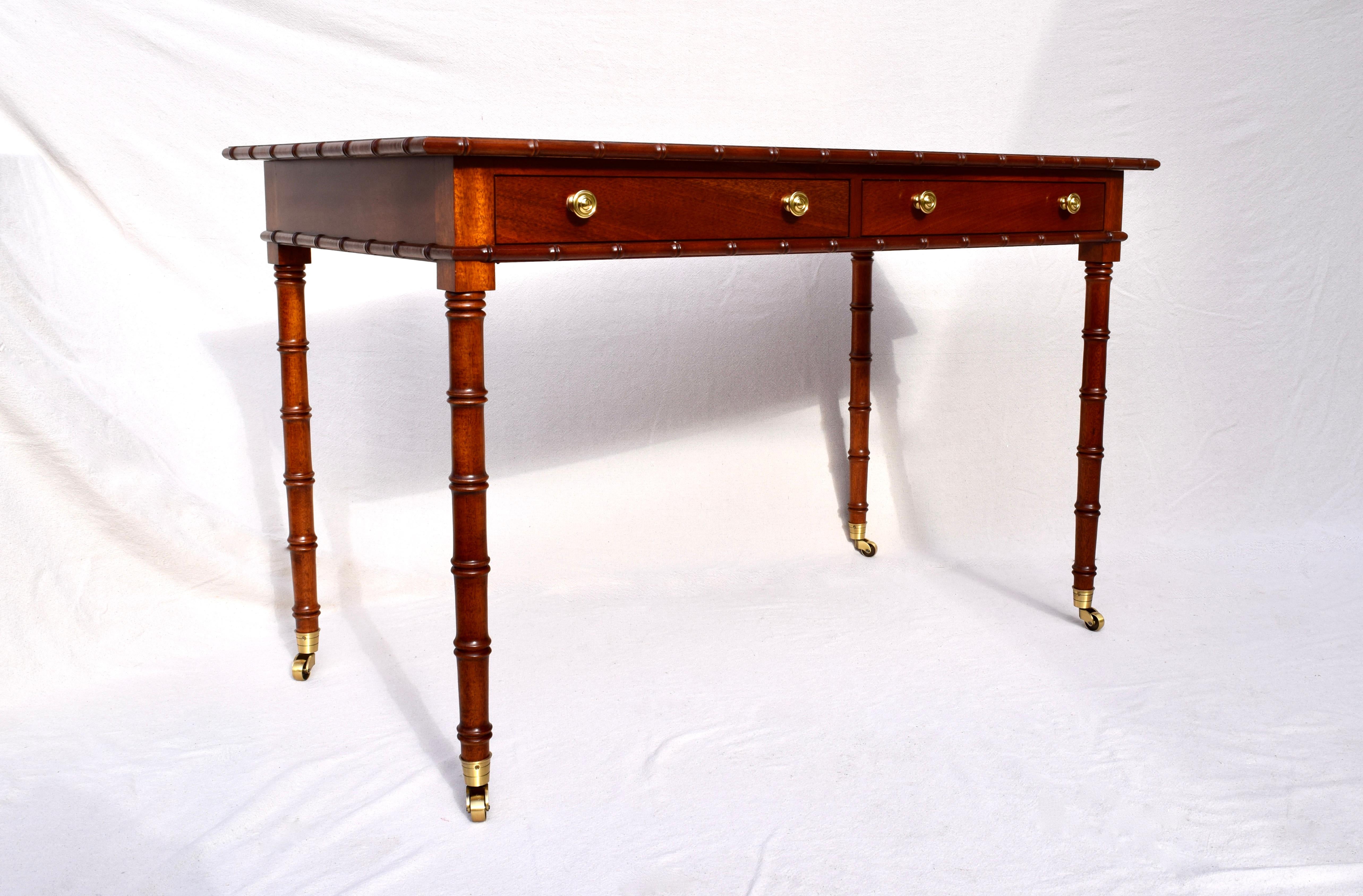 Brass Regency Style Faux Bamboo Writing Desk