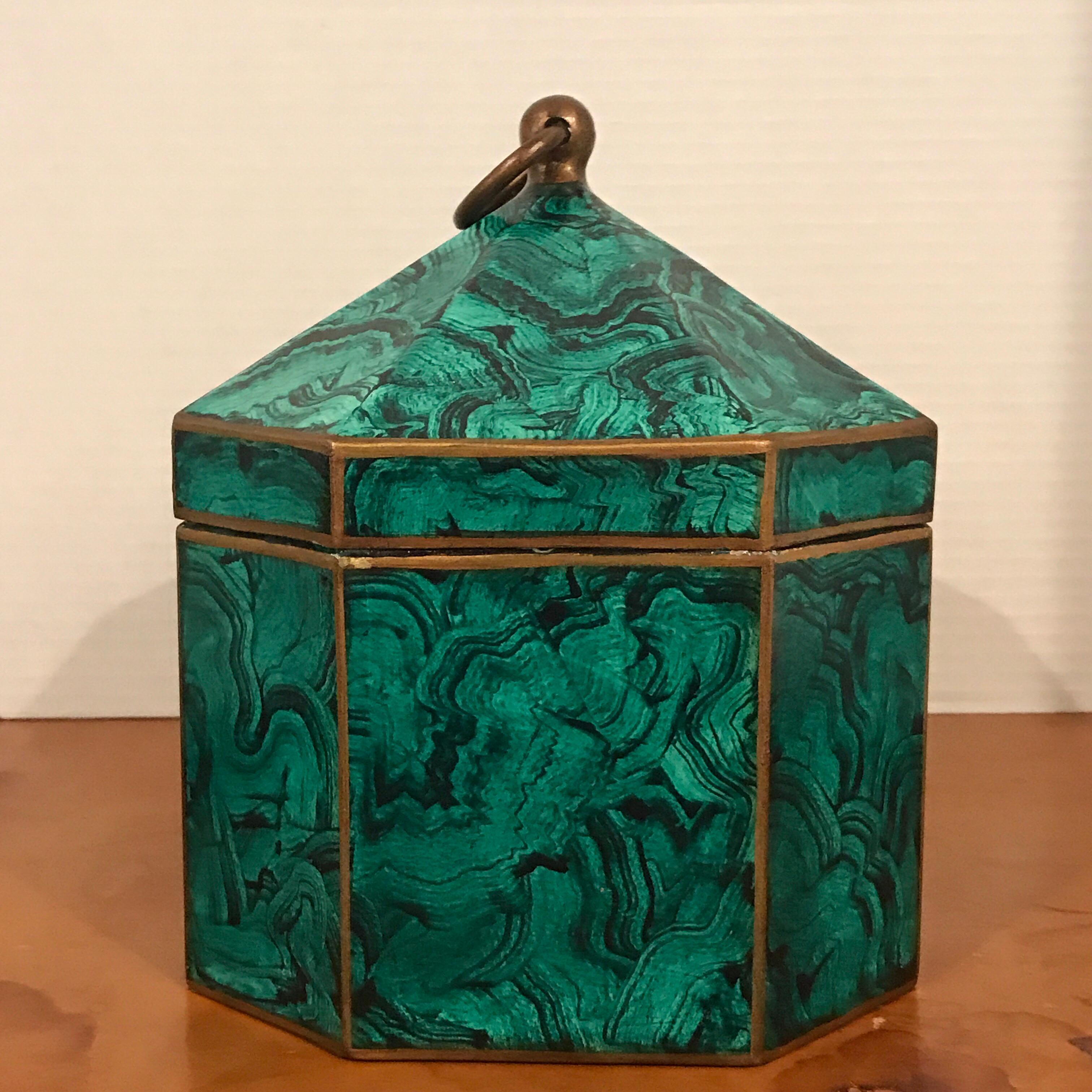 Enameled Regency Style Faux Malachite Tole Box