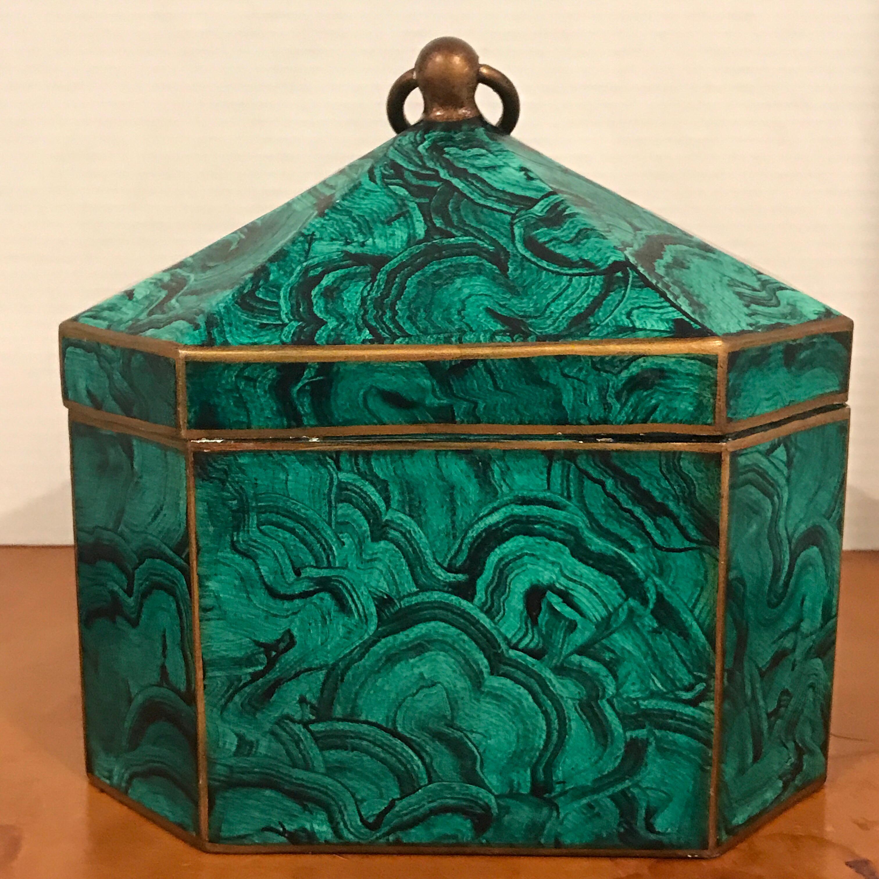 Regency Style Faux Malachite Tole Box In Good Condition In West Palm Beach, FL
