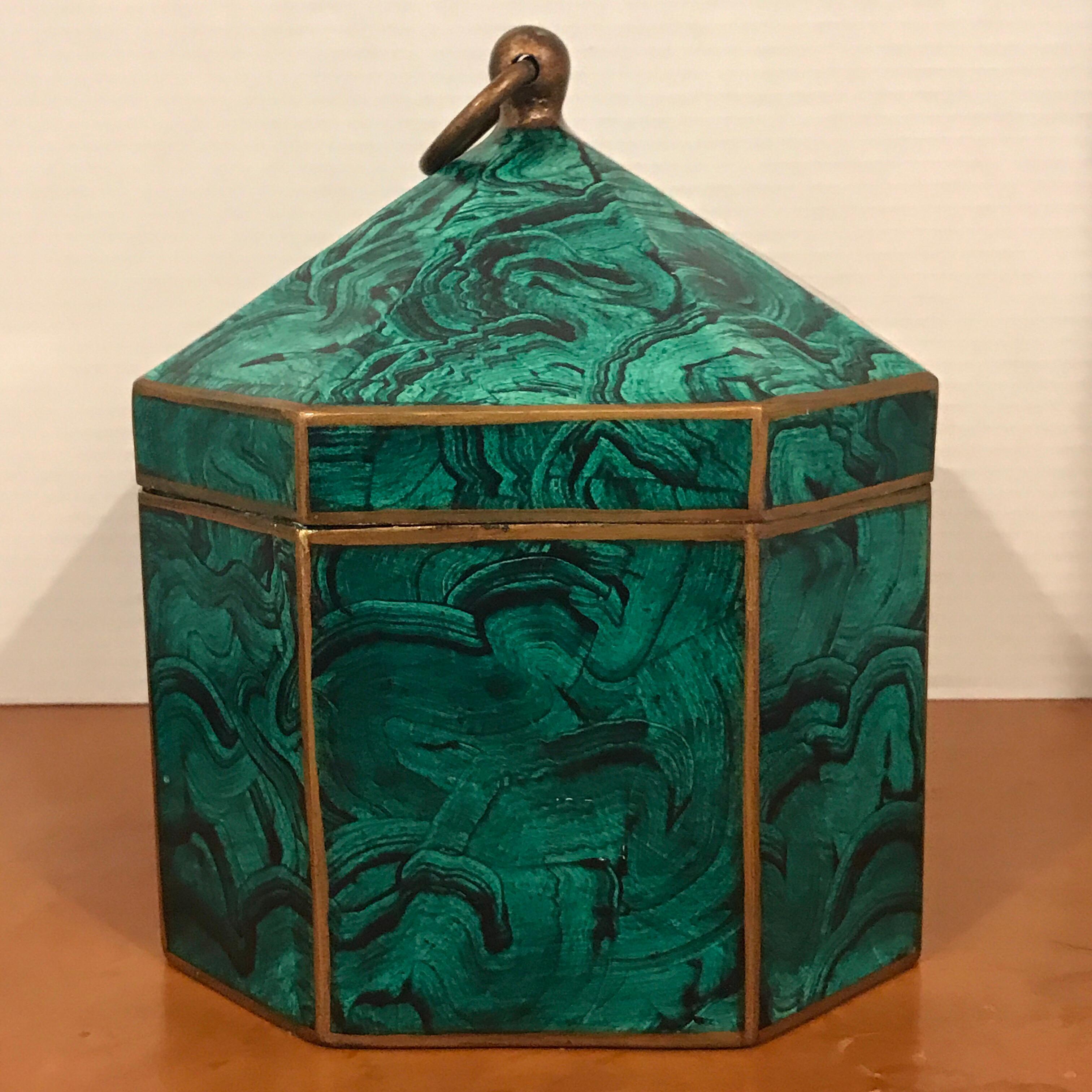 20th Century Regency Style Faux Malachite Tole Box