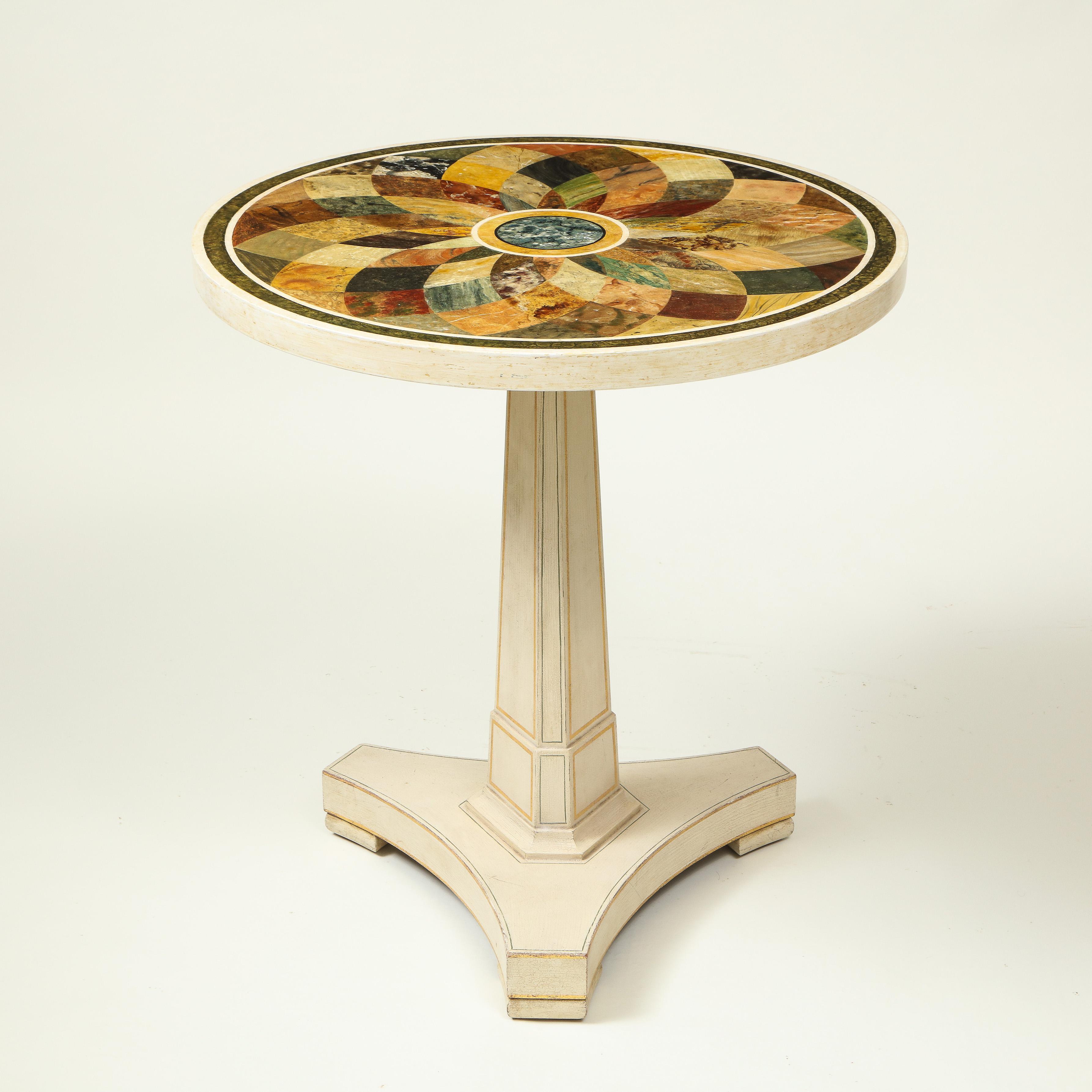Wood Regency Style Faux Specimen Marble-Top Center Table