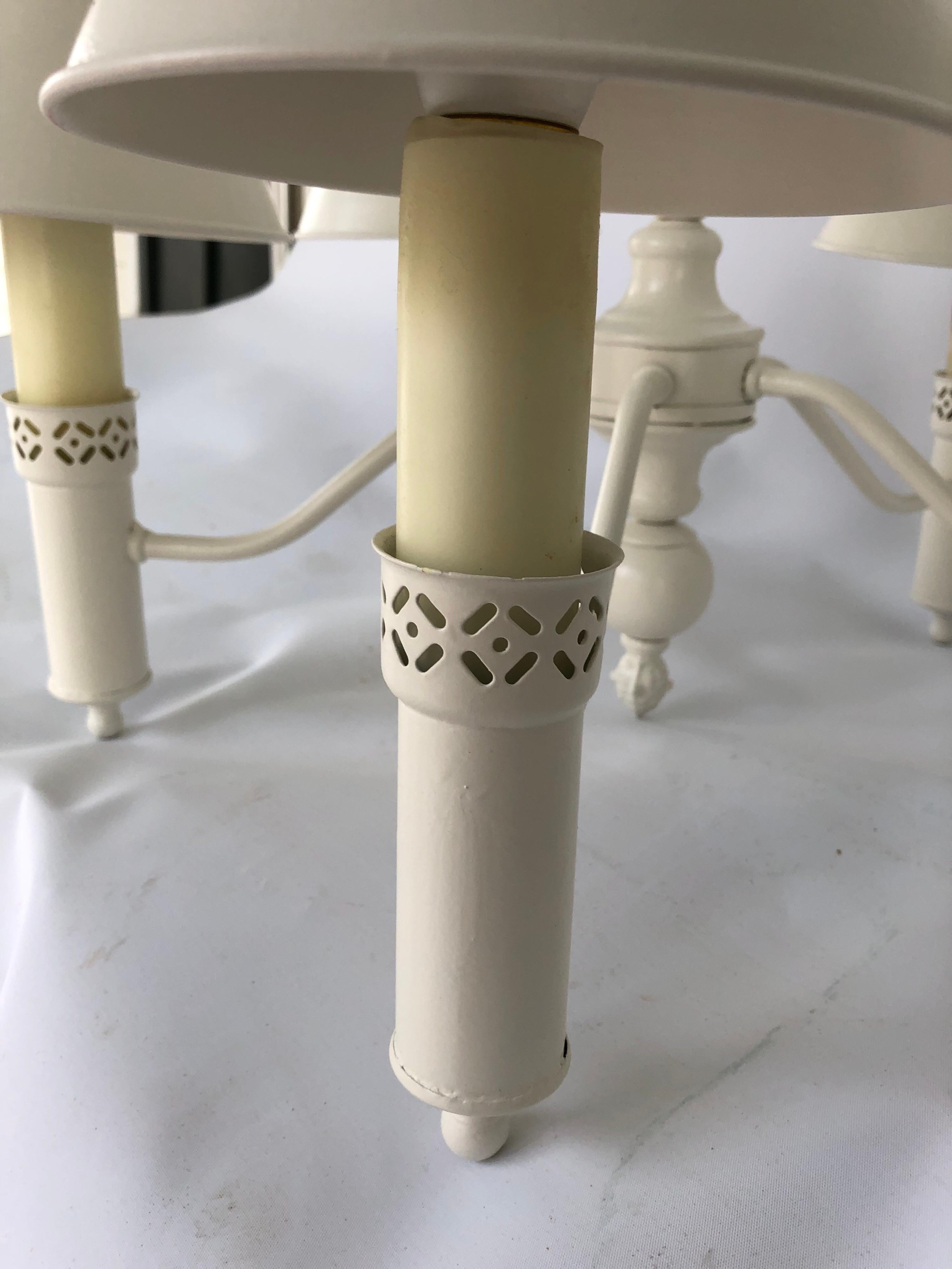 Late 20th Century Regency Style Cream Painted Five-Light Tole Chandelier