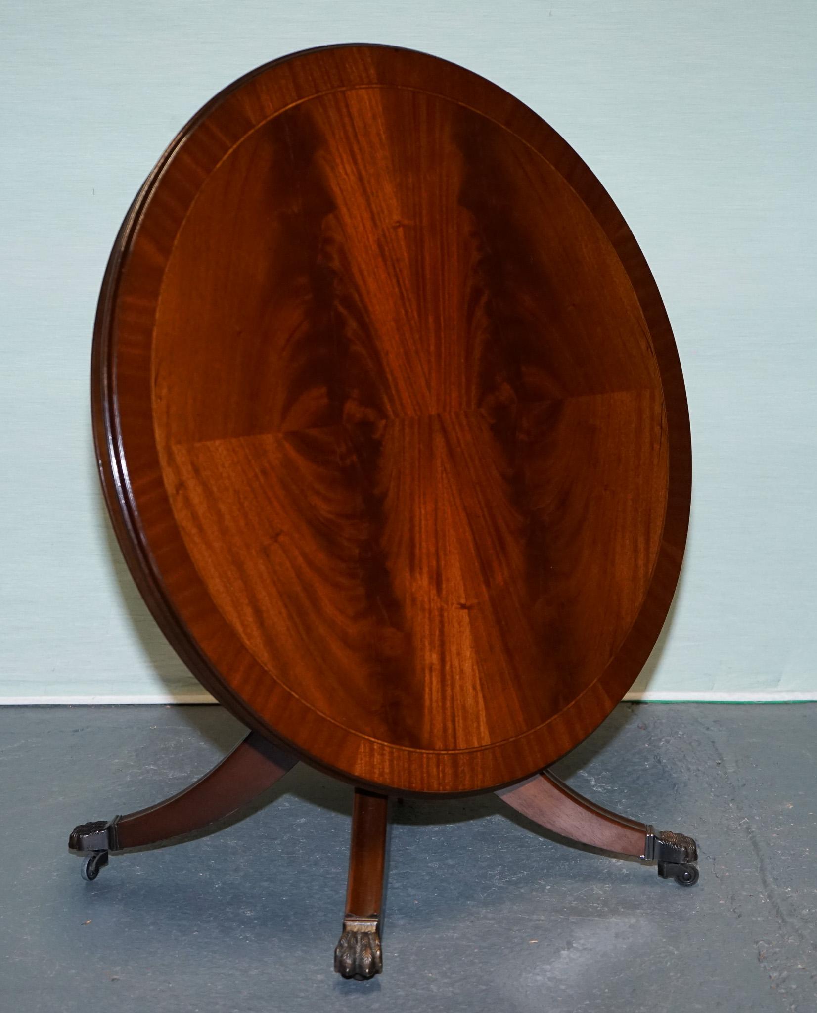 REGENCY STYLE FLAMED HARDWOOD SMALL DRUM TABLE PEDESTAL WITH LiON PAW FEET For Sale 3
