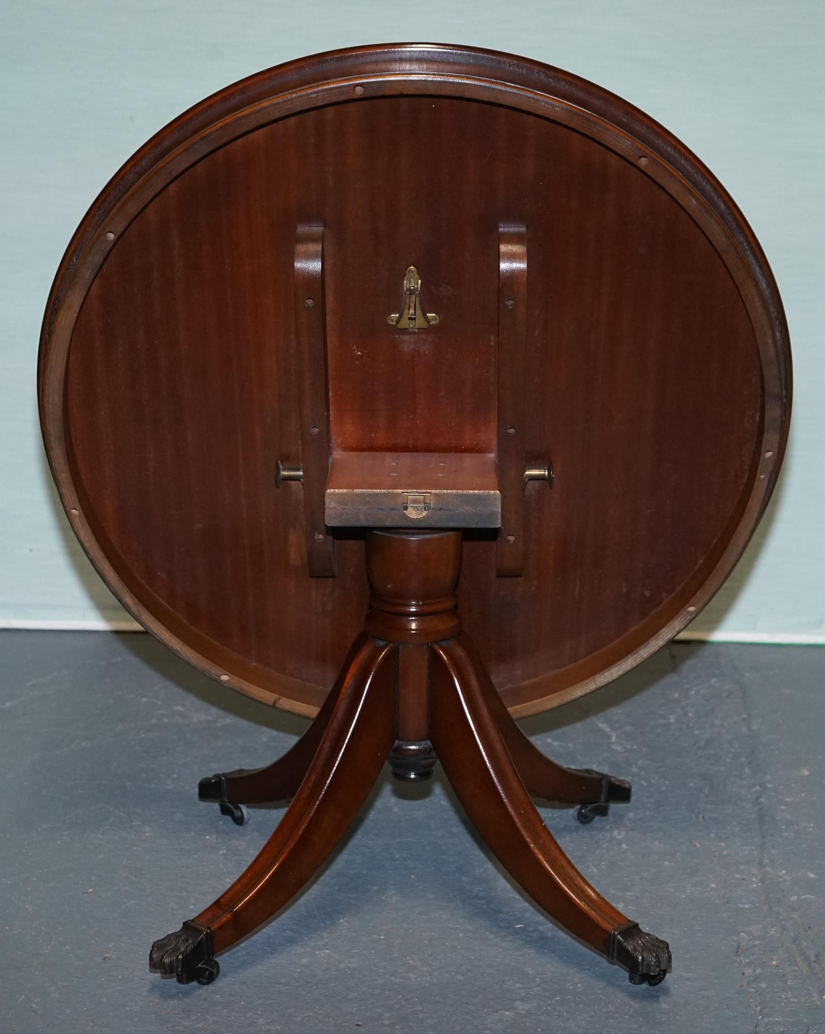 REGENCY STYLE FLAMED HARDWOOD SMALL DRUM TABLE PEDESTAL WITH LiON PAW FEET For Sale 4