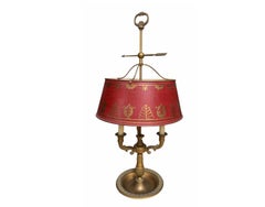 Regency Style French Bouillette Red Tools & Brass Table Lamp