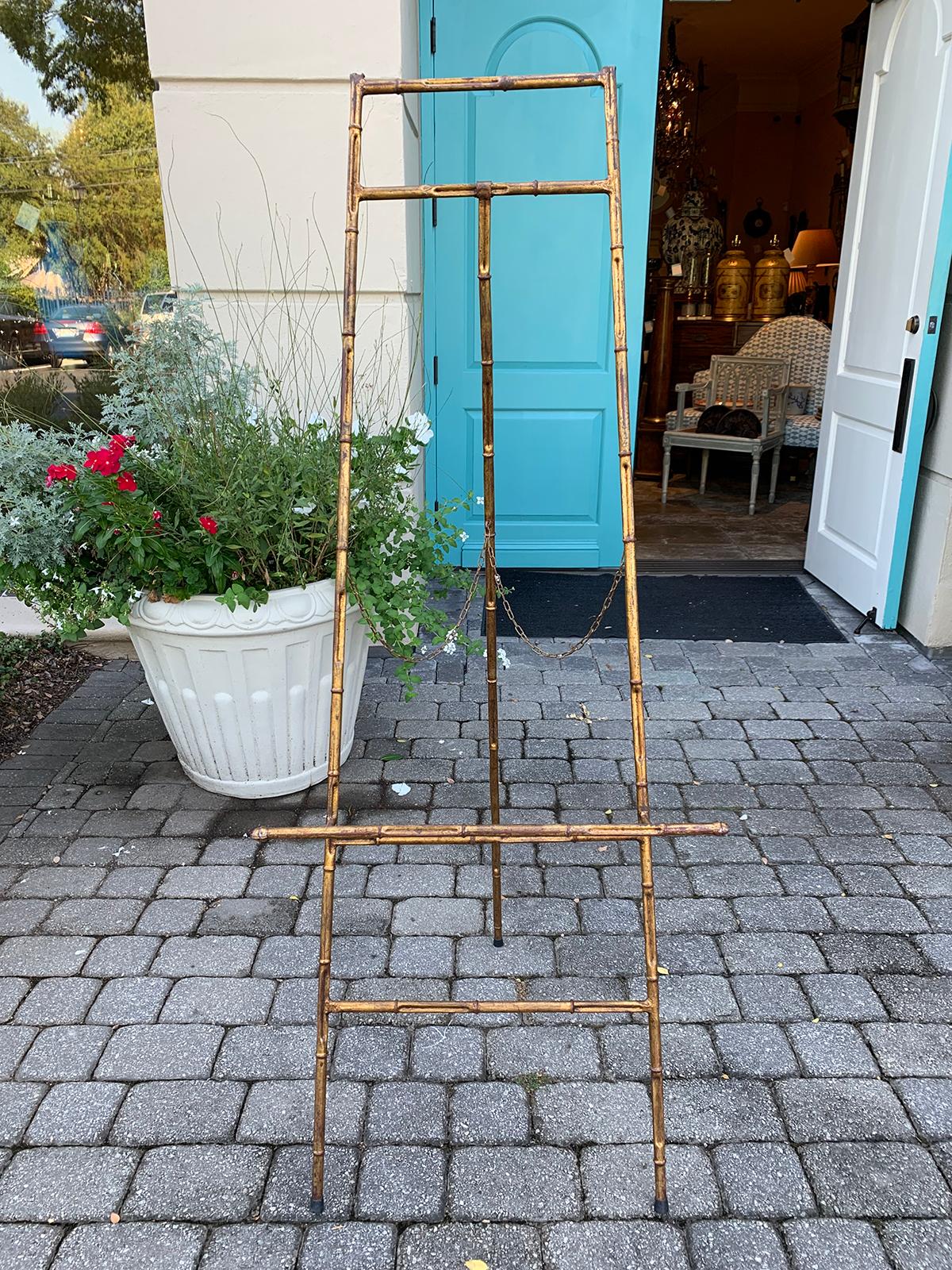 Regency style gilded metal faux bamboo easel, circa 1960s.