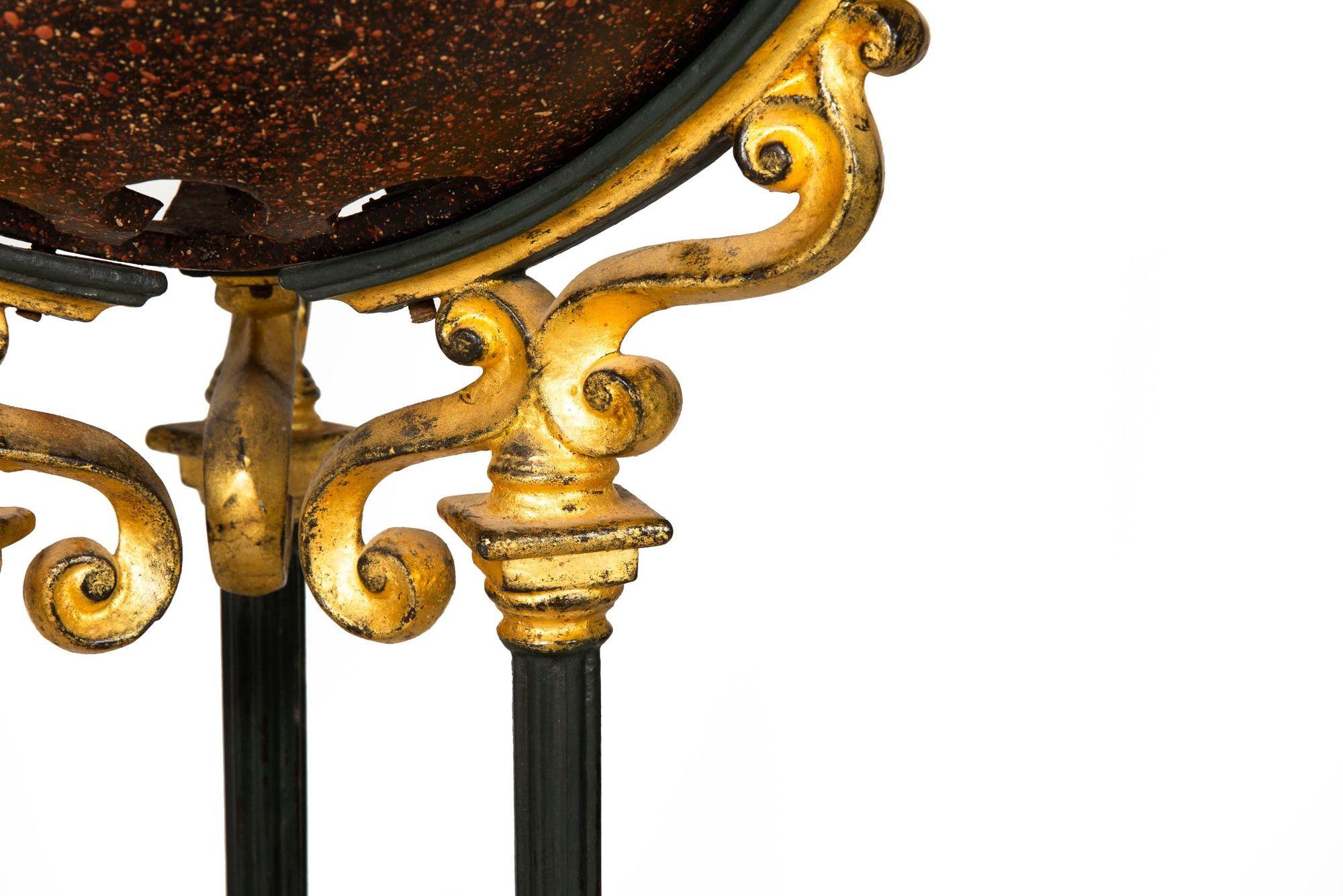 Regency Style Gilt and Faux Porphyry Iron Athenienne Jardinierre Plant Stand For Sale 4