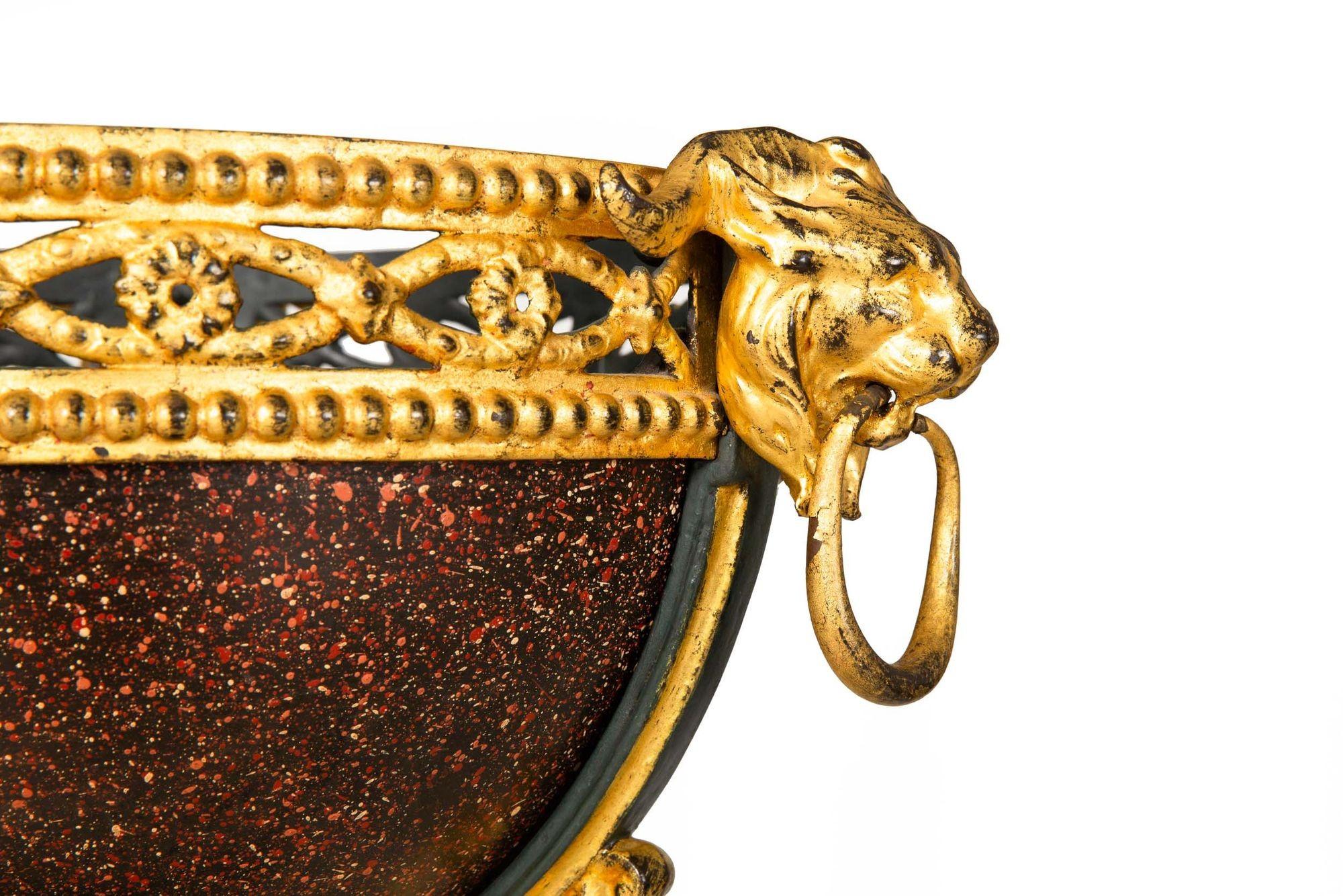 20th Century Regency Style Gilt and Faux Porphyry Iron Athenienne Jardinierre Plant Stand For Sale