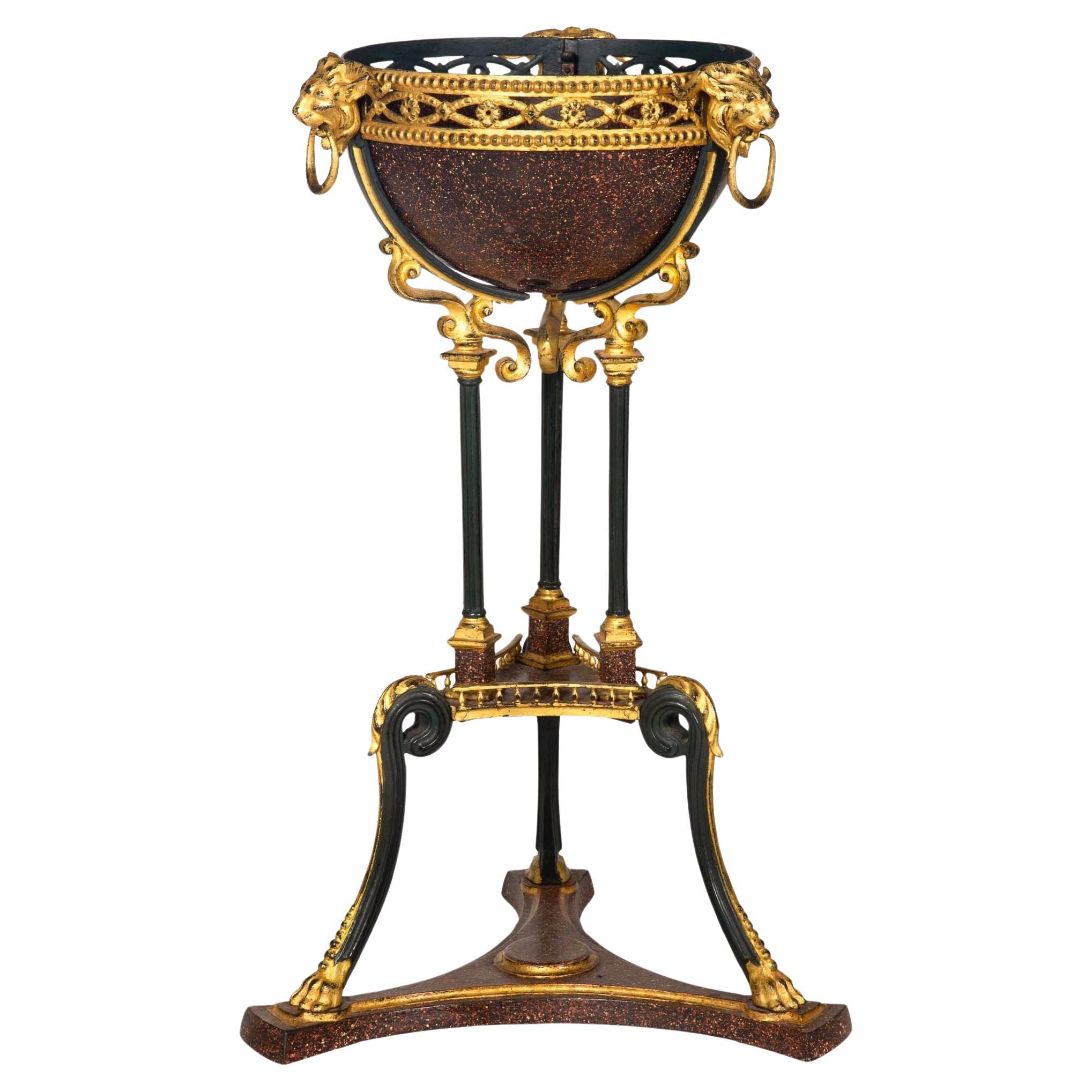 Regency Style Gilt and Faux Porphyry Iron Athenienne Jardinierre Plant Stand For Sale
