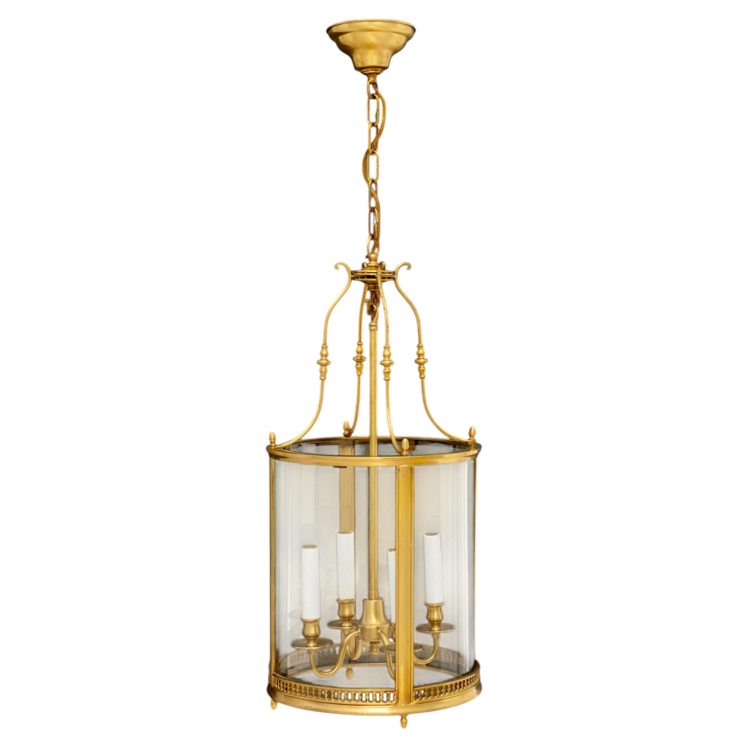 Regency Style Gilt Brass Hanging Lantern, Candlestick Form Light Fittings For Sale