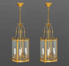 Regency Style Gilt Brass Hanging Lanterns, Pair