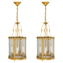Regency Style Gilt Brass Hanging Lanterns, Pair