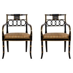 Regency Style Gilt Lacquer Ring Back Armchairs with Gold Seats