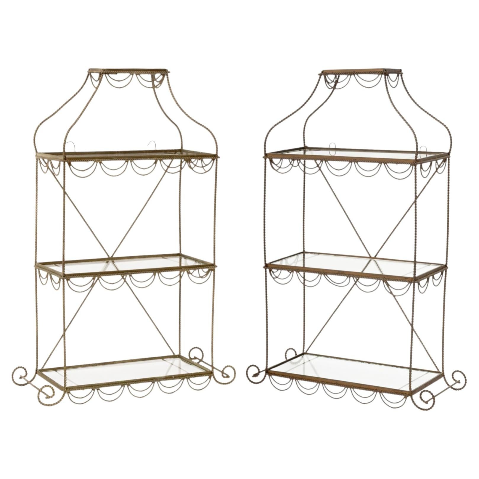 Pair of Regency Style Gilt Metal and Glass Three-Tier Etageres For Sale