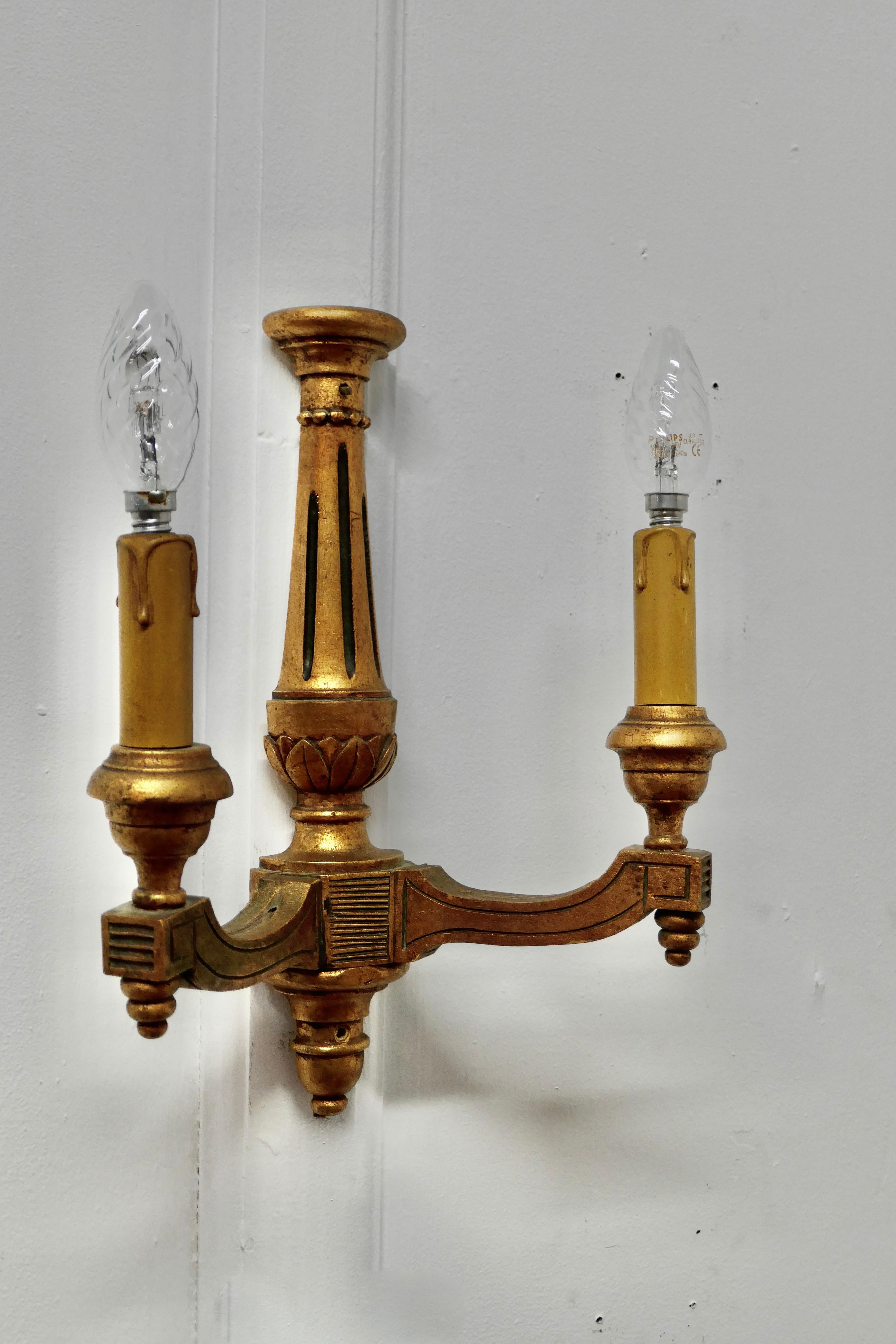 Giltwood Regency Style Gilt Wood Carved TwinWall Light For Sale