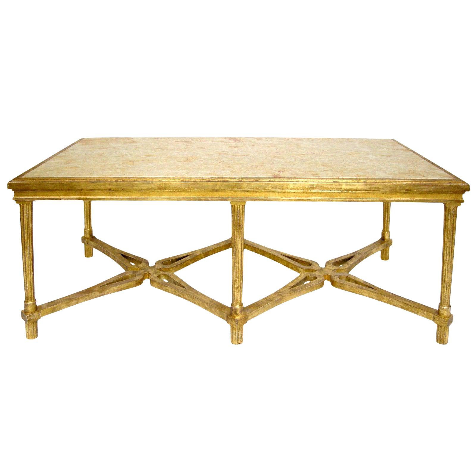 North American Regency Style Giltwood Designer Marbella Coffee Table by Randy Esada For Sale