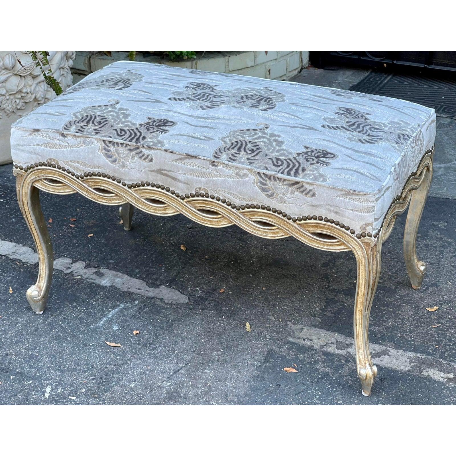Regency Style Giltwood Bench with Tibetan Tiger Velvet by Randy Esada Designs In Good Condition For Sale In LOS ANGELES, CA