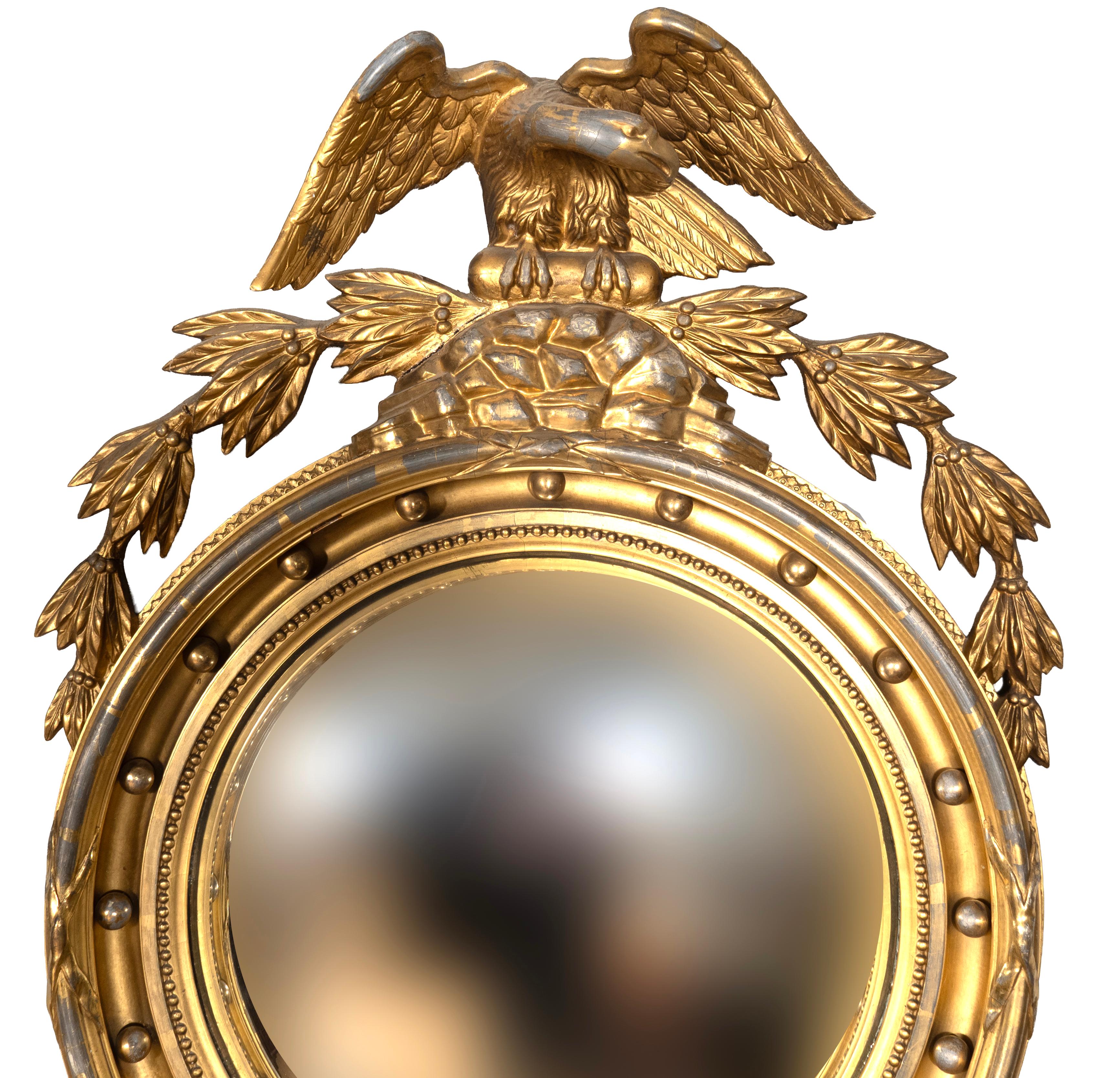 Regency Revival Regency Style Giltwood Convex Mirror For Sale
