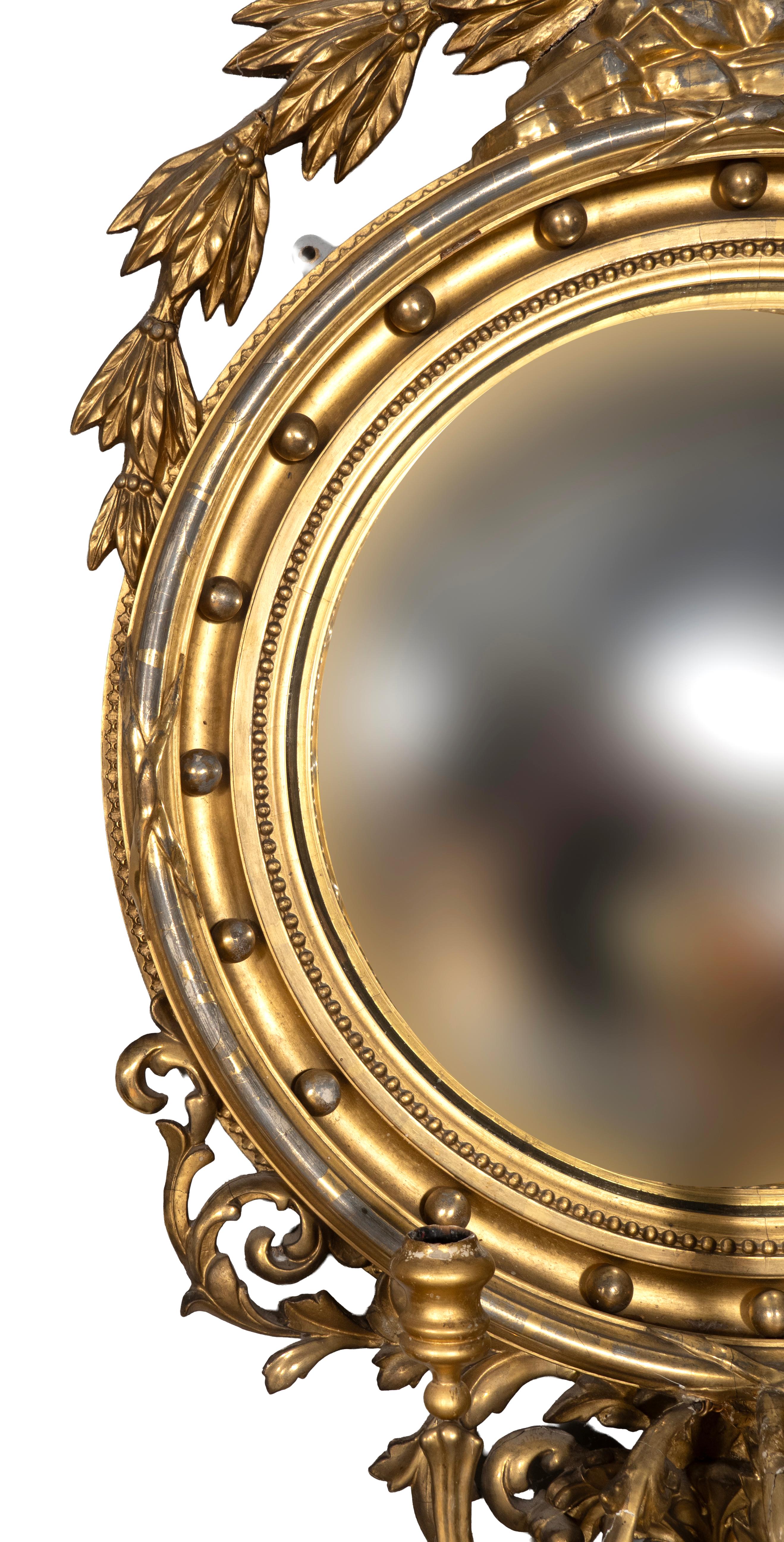 American Regency Style Giltwood Convex Mirror For Sale