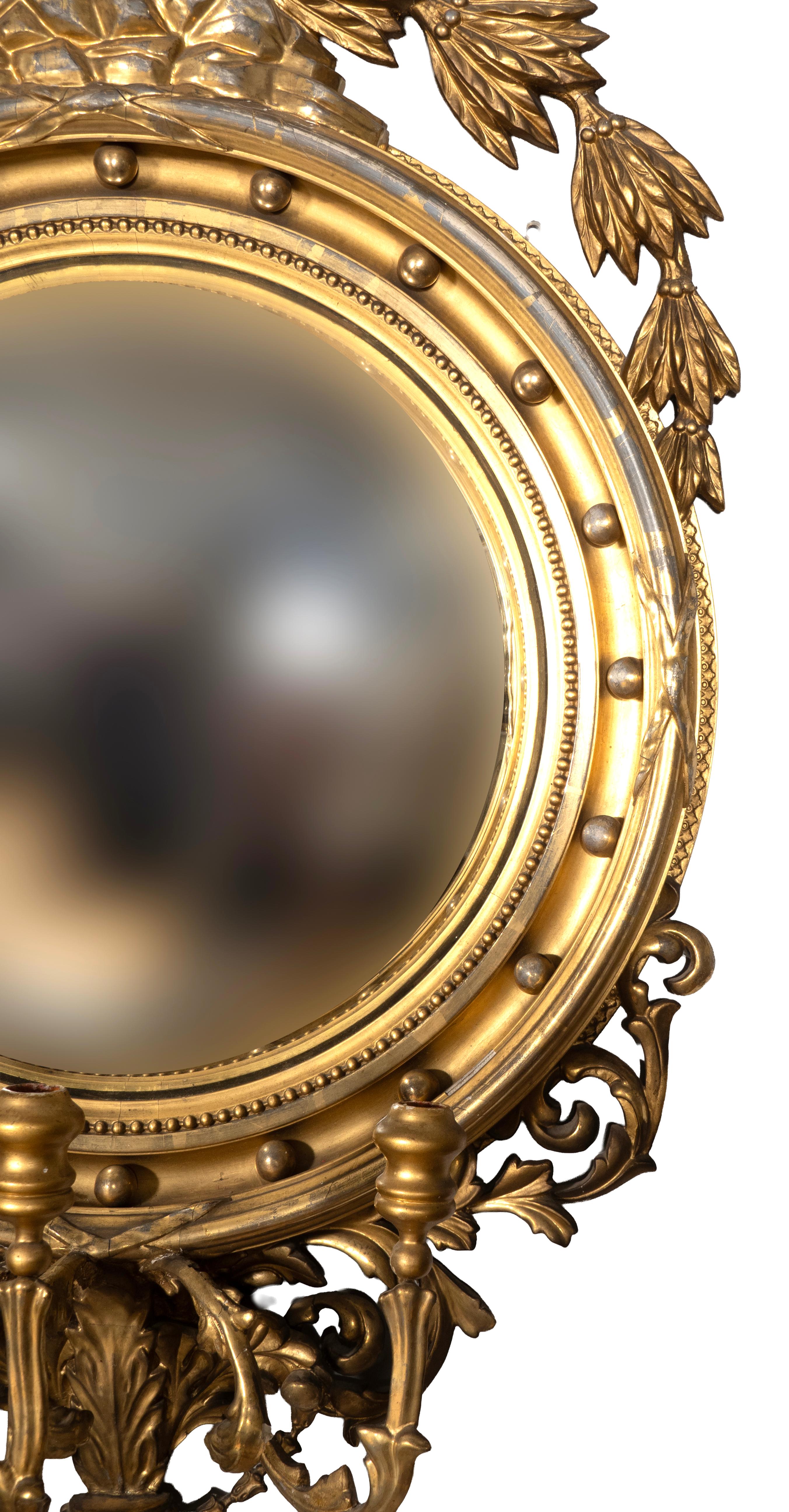 Regency Style Giltwood Convex Mirror In Good Condition For Sale In Essex, MA