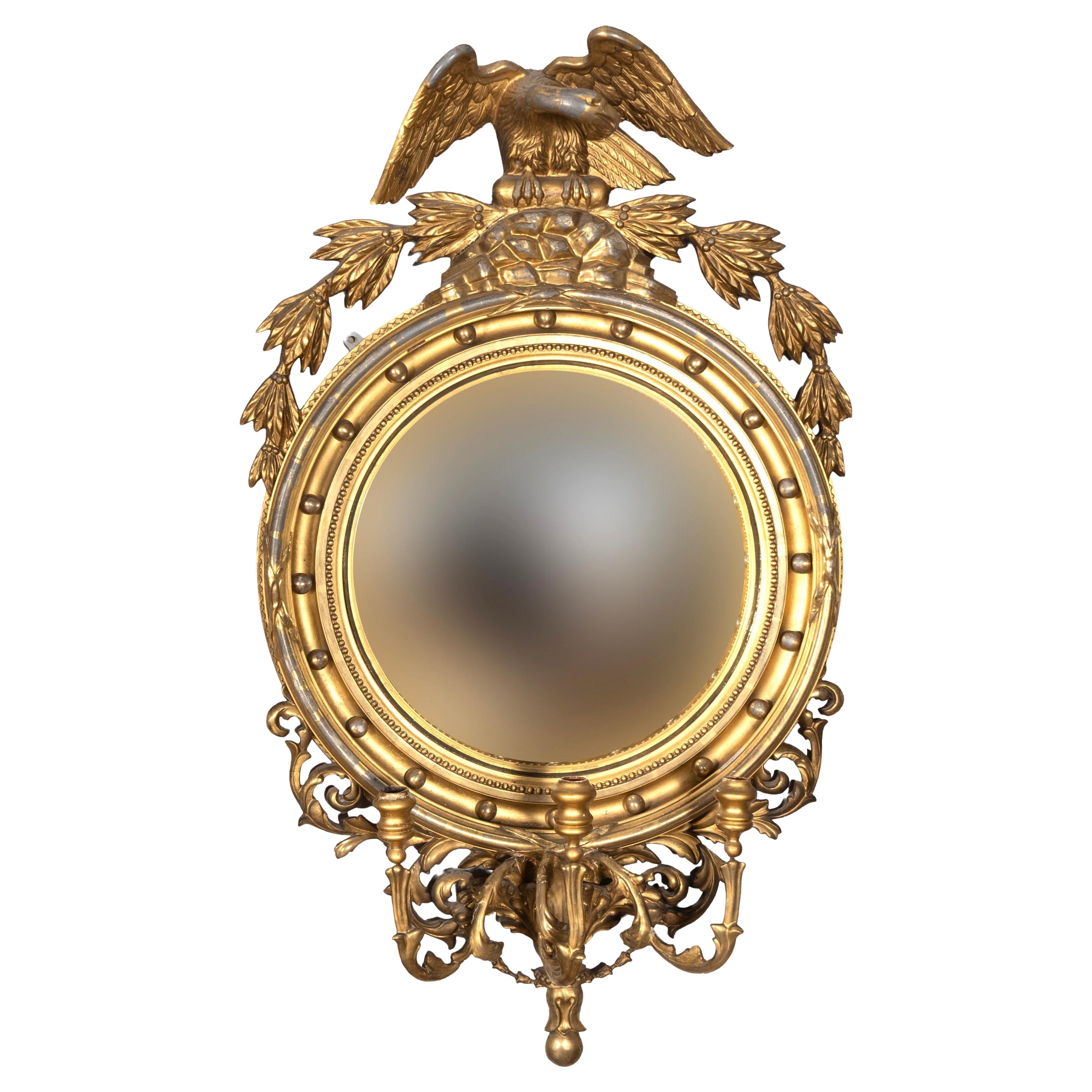 Regency Style Giltwood Convex Mirror For Sale