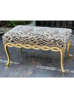 Regency Style Giltwood Ribbon Bench with Zebra Velvet by Randy Esada Designs