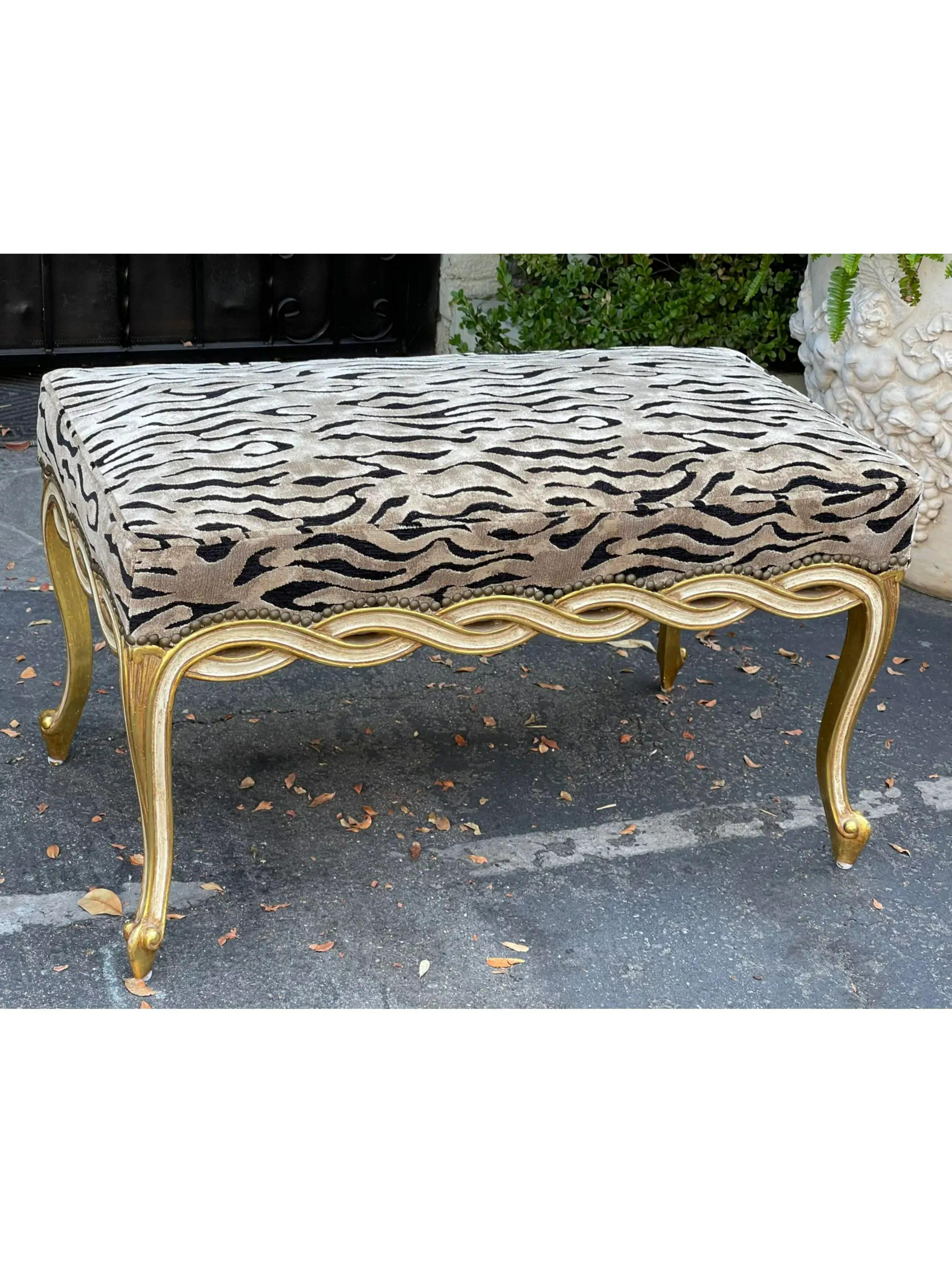 Regency Style Giltwood Ribbon Bench with Zebra Velvet by Randy Esada Designs For Sale 1
