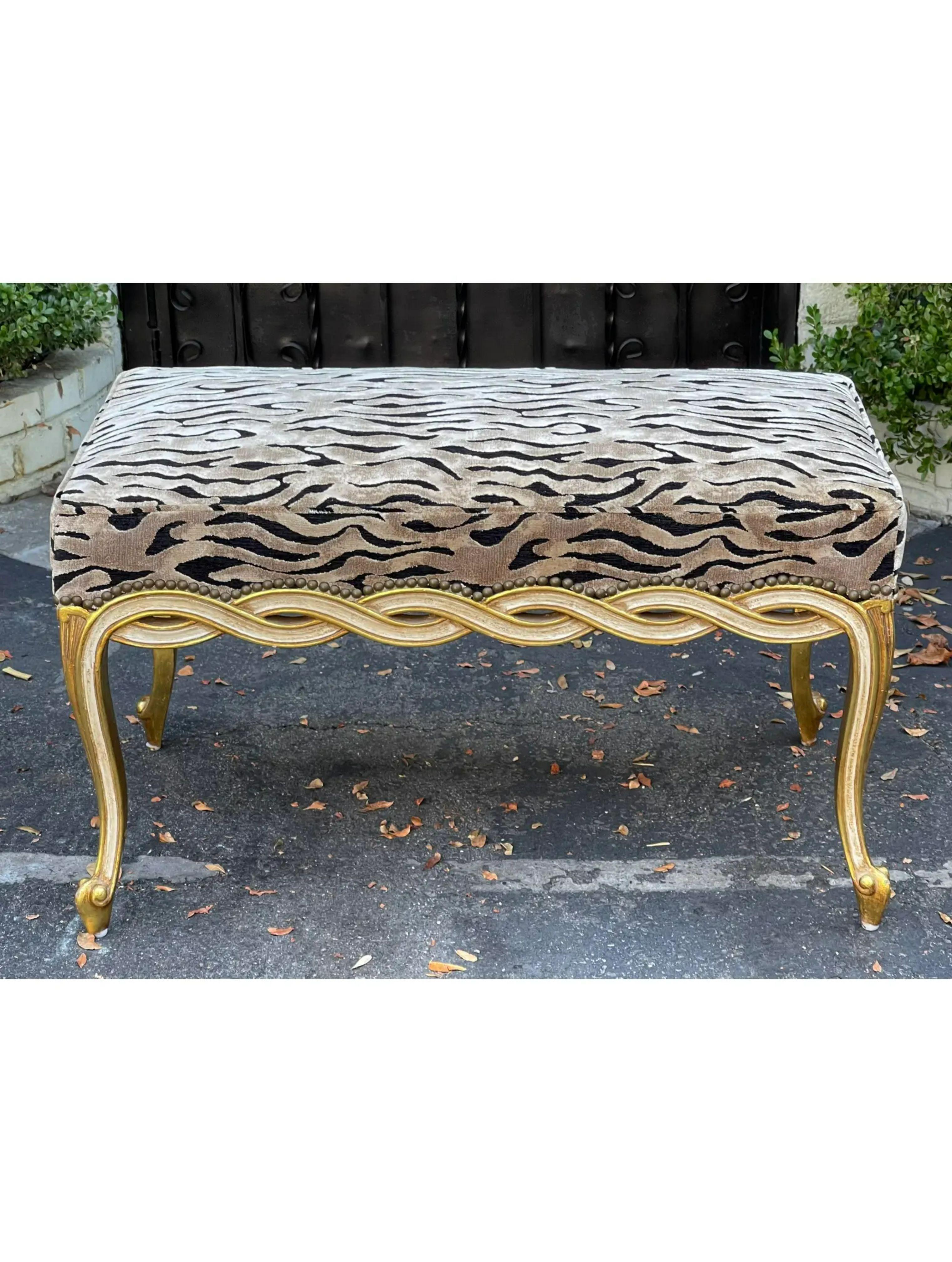 Regency Style Giltwood Ribbon Bench with Zebra Velvet by Randy Esada Designs For Sale 2