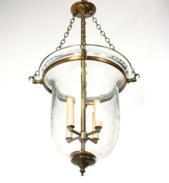 Regency Style Glass and Brass Bell Jar Chandelier or Pendant Light