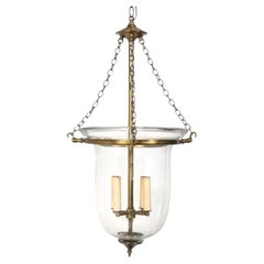 Regency Style Glass and Brass Bell Jar Chandelier or Pendant Light