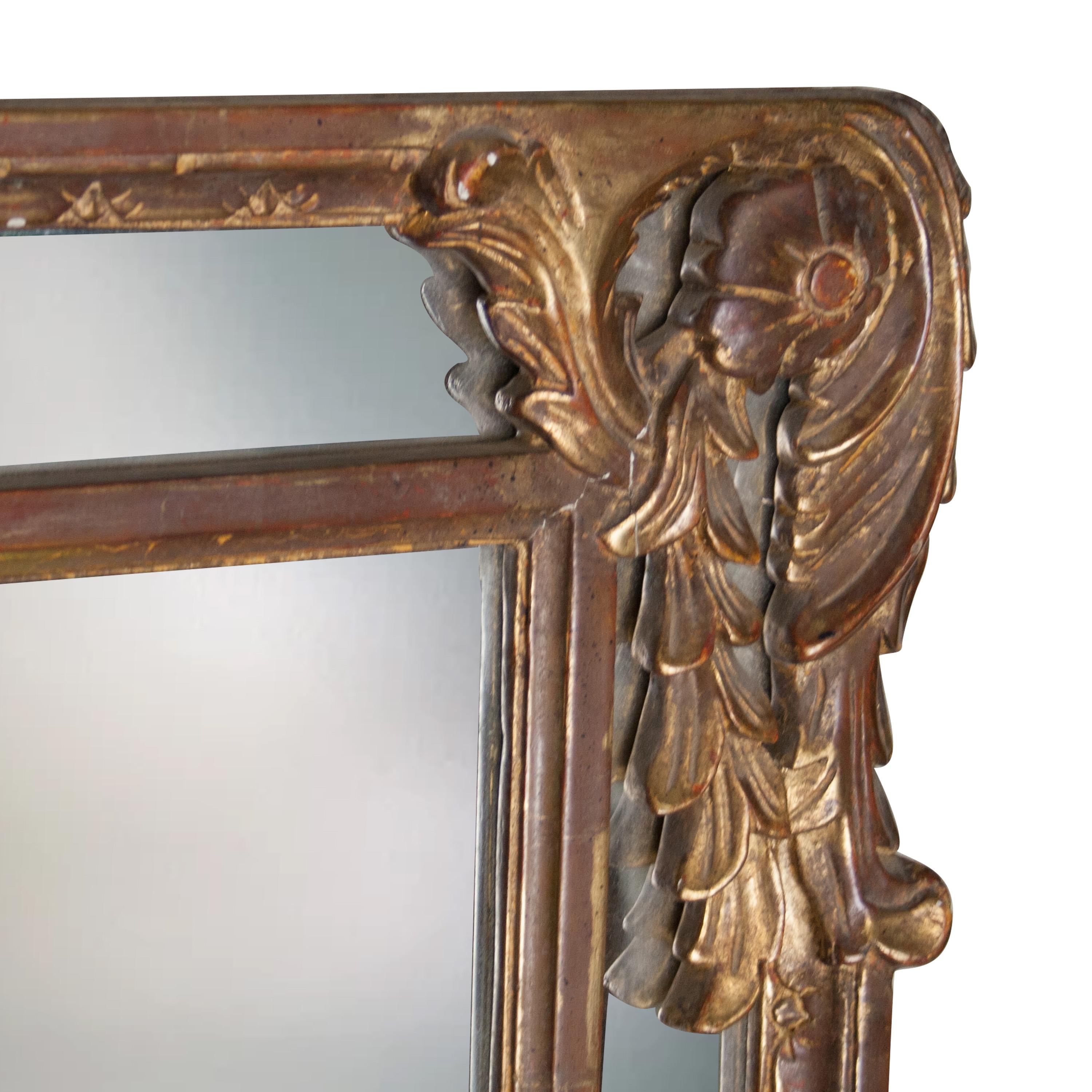 Neoclassical Revival Regency Style Gold Foil Hand Carved Wooden Rectangular Mirror, 1970 For Sale