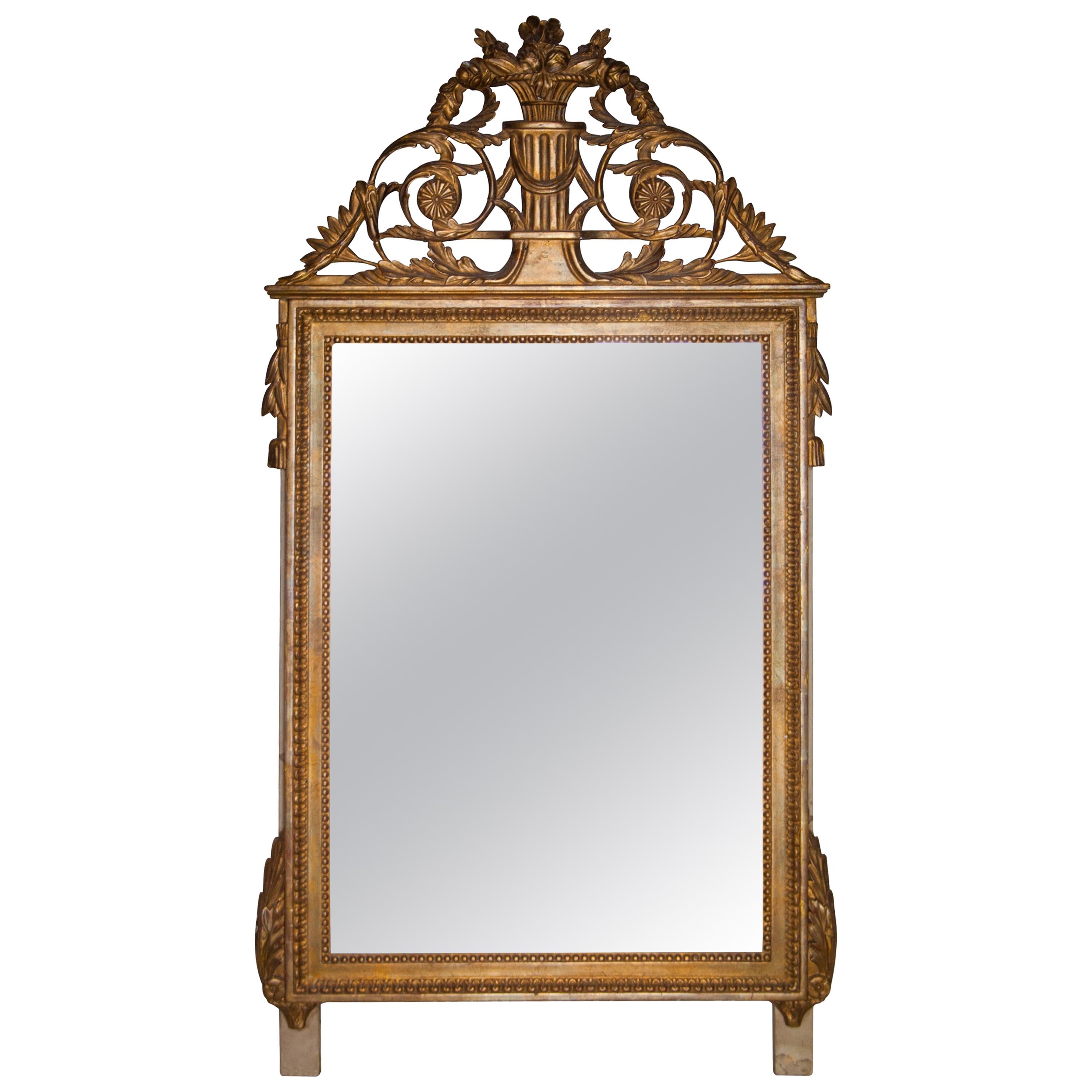 Regency Style Gold Foil Hand Carved Wooden Rectangular Mirror, 1970 For Sale