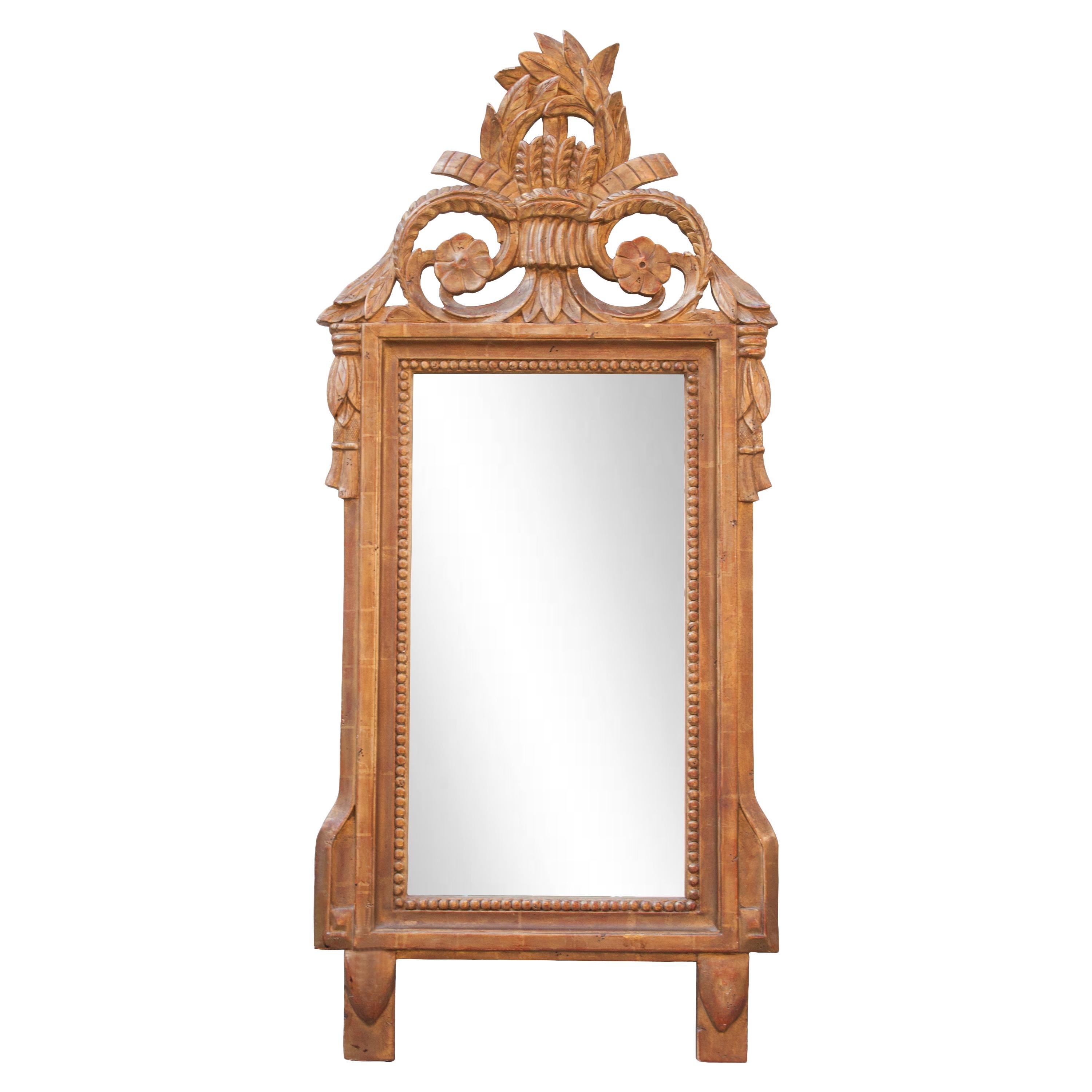 Regency Style Gold Foil Hand Carved Wooden Rectangular Mirror, 1970