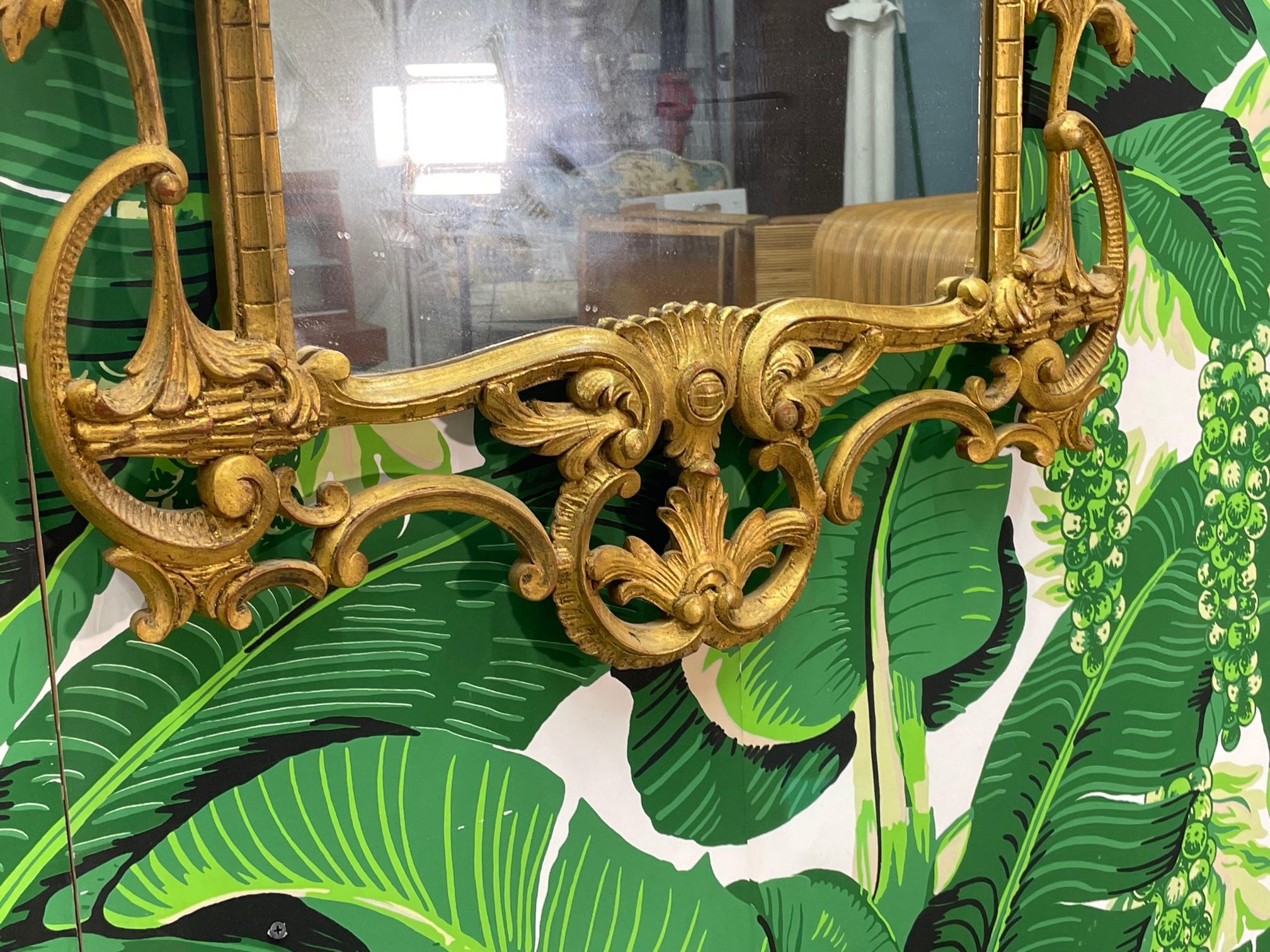 Regency Style Gold Gilt Carved Acanthus Leaf Wall Mirror For Sale 1