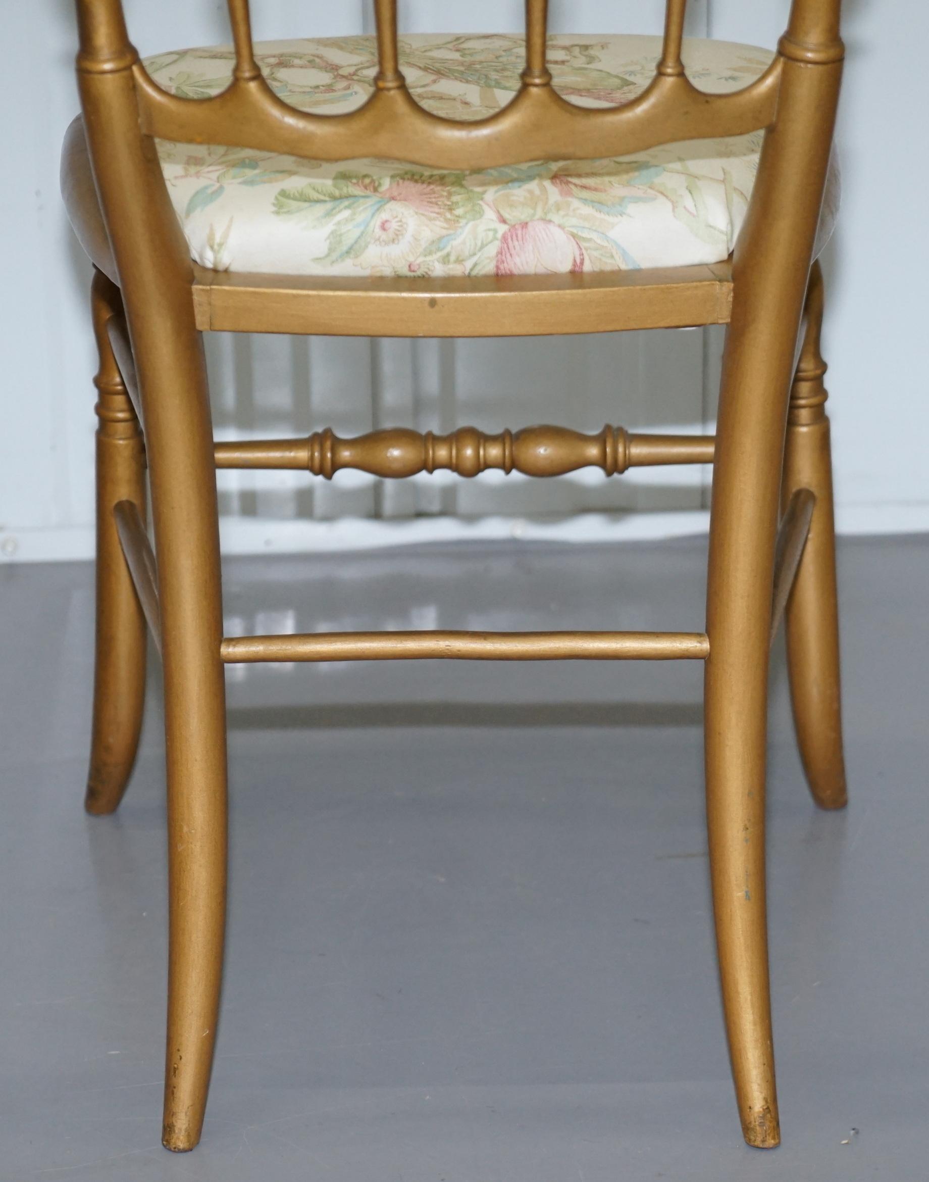 Regency Style Gold Giltwood Spindle Chair circa 1900 Ornate Bird Upholstery For Sale 8